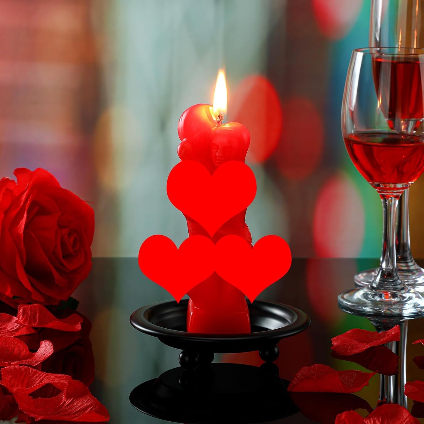 Jingmore 1 Set Love Ritual Spell Candle Red Lovers Candle Holder Couple Hugging Wax Figure with Black Iron Plate for Home Wedding Dinner Parties Fall in Love with Me Decor(Half Body)