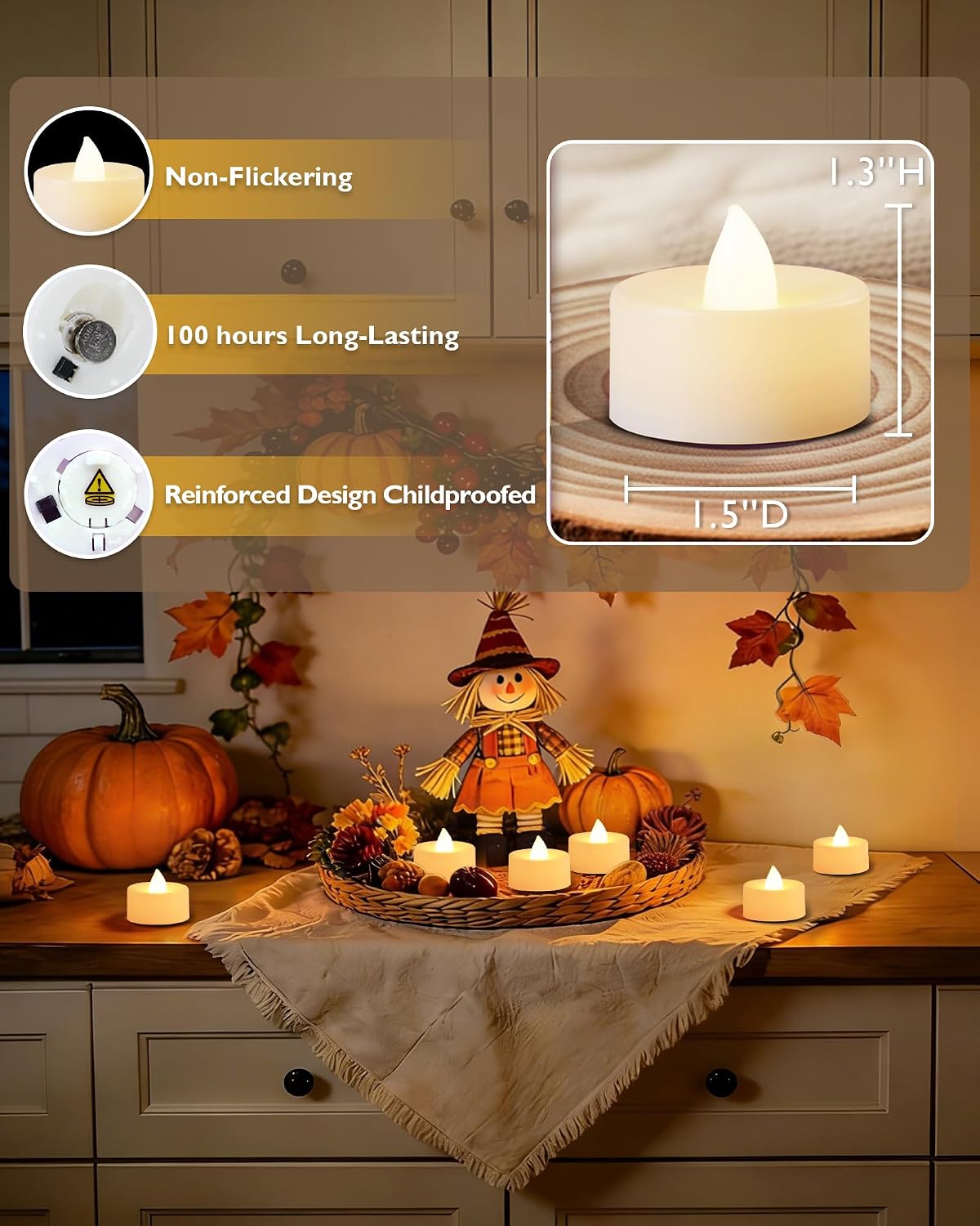 Amagic 24 Pack Battery Operated Tea Lights Candles, Fake Tealights Candles, Flameless LED Tea Lights for Halloween, Wedding, Votive, Festival, Table Decor(24 Pack, Warm White)