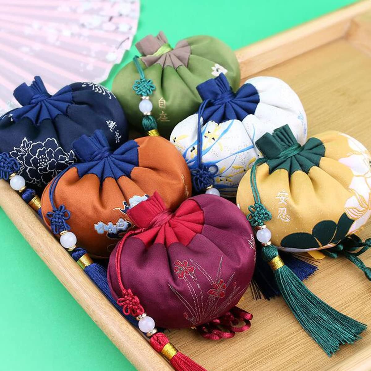6 Pcs Chinese Sachet Silk Brocade Coin Bags Pouches with Drawstring Jewelry Gift Bag Aromatherapy Bag,Random Color