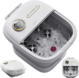 KASJ Collapsible Foot Spa with Electric Rotary and Hydro-Jet Massage, Foot Bath with Heat, 24 Shiatsu Nodes (16 Rotating and 8 Pressing), Bubble, Temp Control, Pedicure Foot Spa Tub for Stress Relief