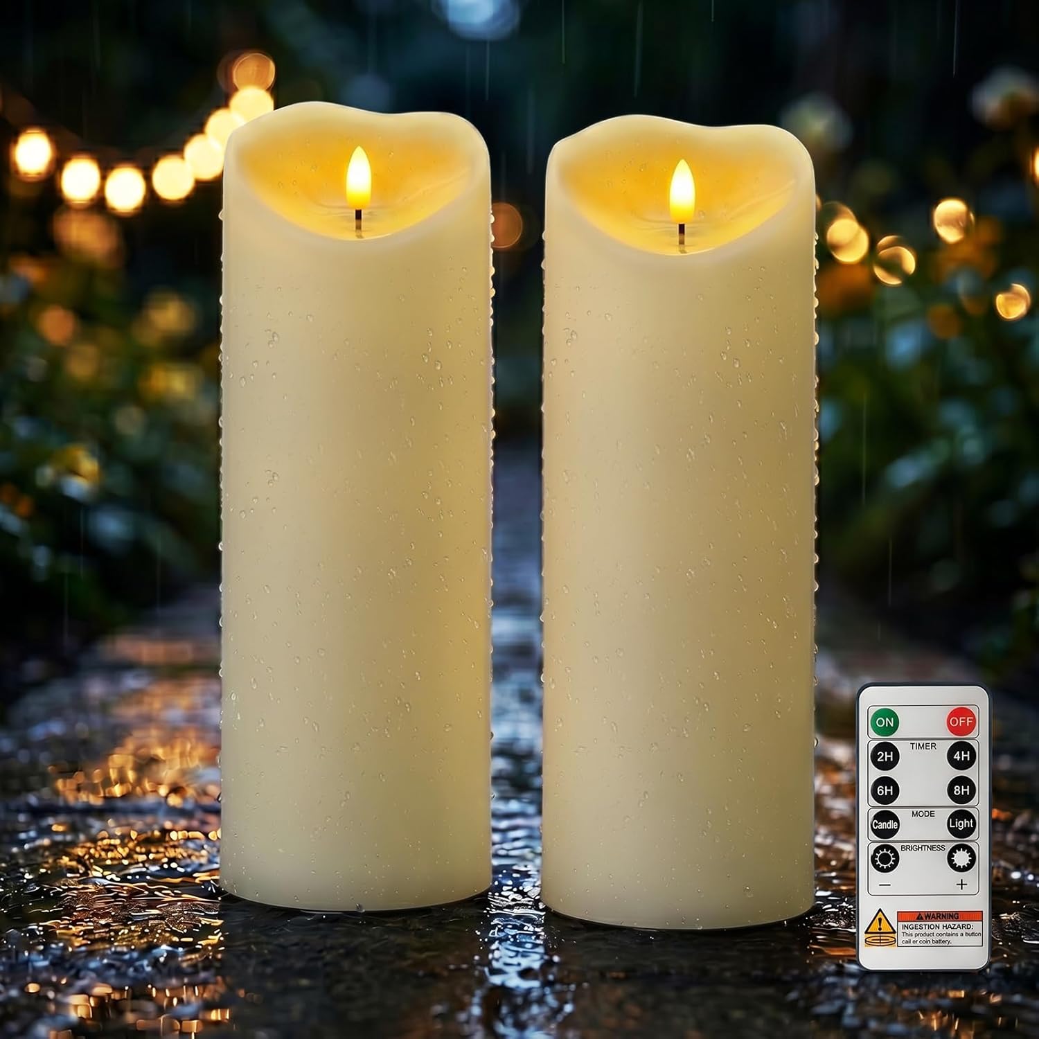 Amagic 4” x 12” Extra Large Waterproof Outdoor Flameless Candles, IP65 Water-Resistant Battery Operated with Remote and Timer, Flickering LED Pillar Candle for Outdoor Patio Porch Decor, Dark Ivory