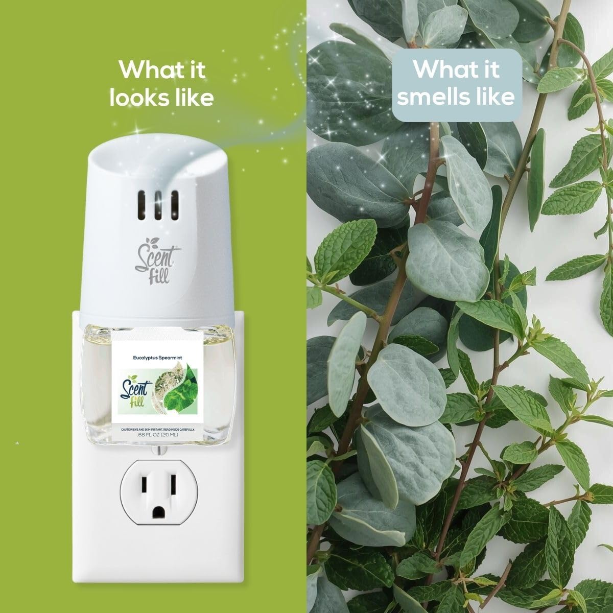 Scent Fill Eucalyptus Spearmint Plug in Air Freshener, Scented Oil Refills, 2 Refills + Diffuser