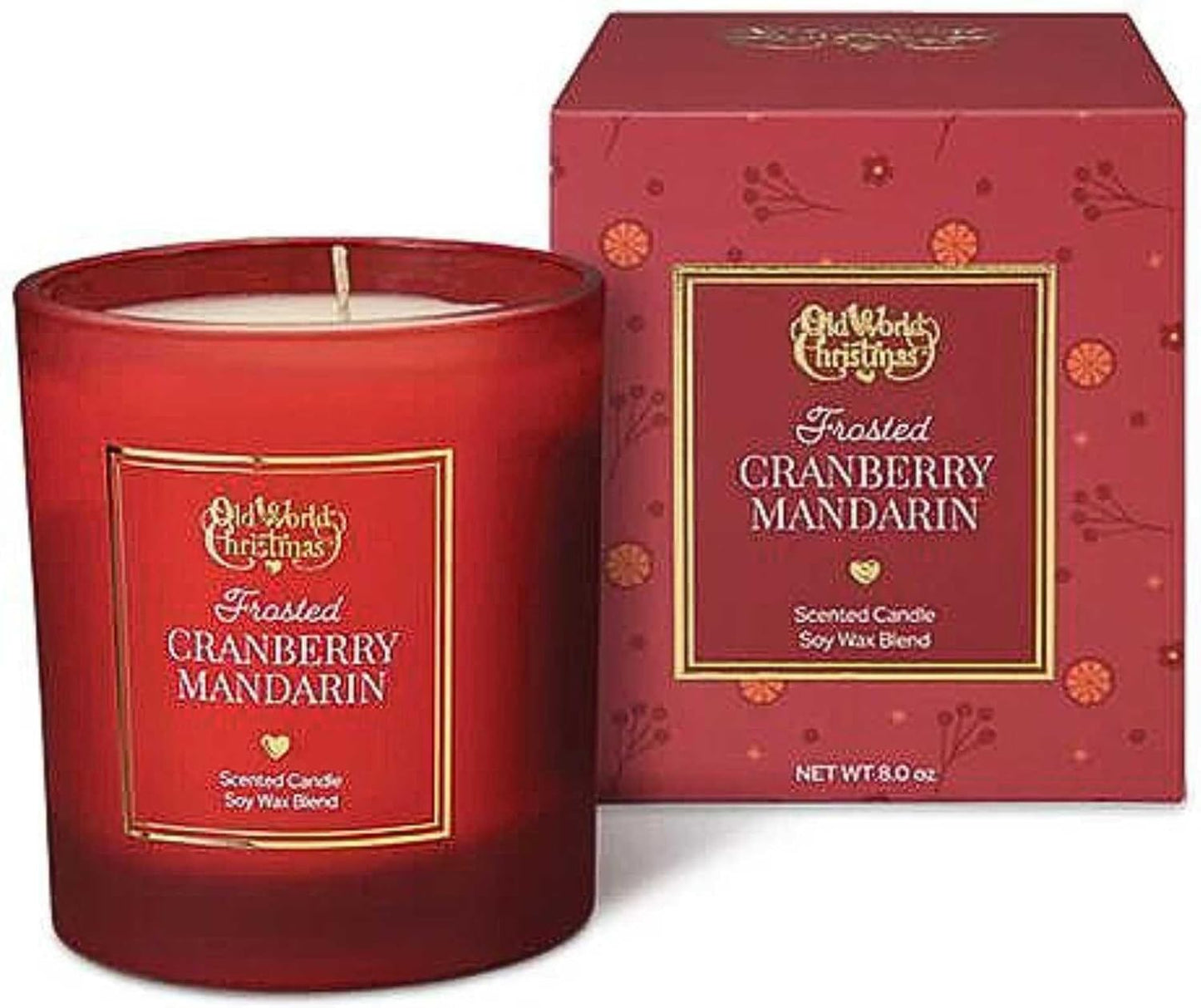 Old World Christmas Frosted Cranberry Mandarin Candle, Hand‑Poured 8 oz Soy Wax Blend with Fruit & Mint Scent, 60 Hour Burn, Vegan & Cruelty‑Free
