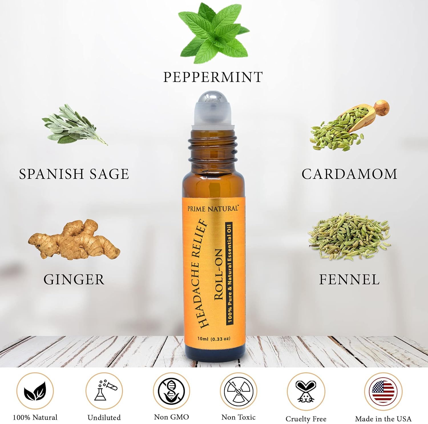PRIME NATURAL Headache Relief Essential Oil Roll On 10ml, Pre-Diluted, Ready to Use Roller for Migraine, Tension, Calming, Soothing, Grounding, Sore Muscles, Sprain & Sleep