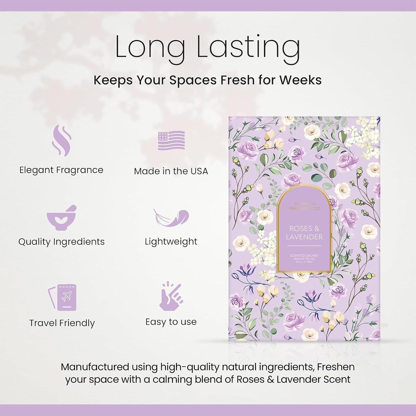 Brooklyn Fragrance Co. Arches Sachet Bags – Lavender Floral Scented Pouches – Perfect Aroma for Drawers, Closets, Cars and Bathrooms – Long-Lasting Fresh Scent Sachets (6- Pack)