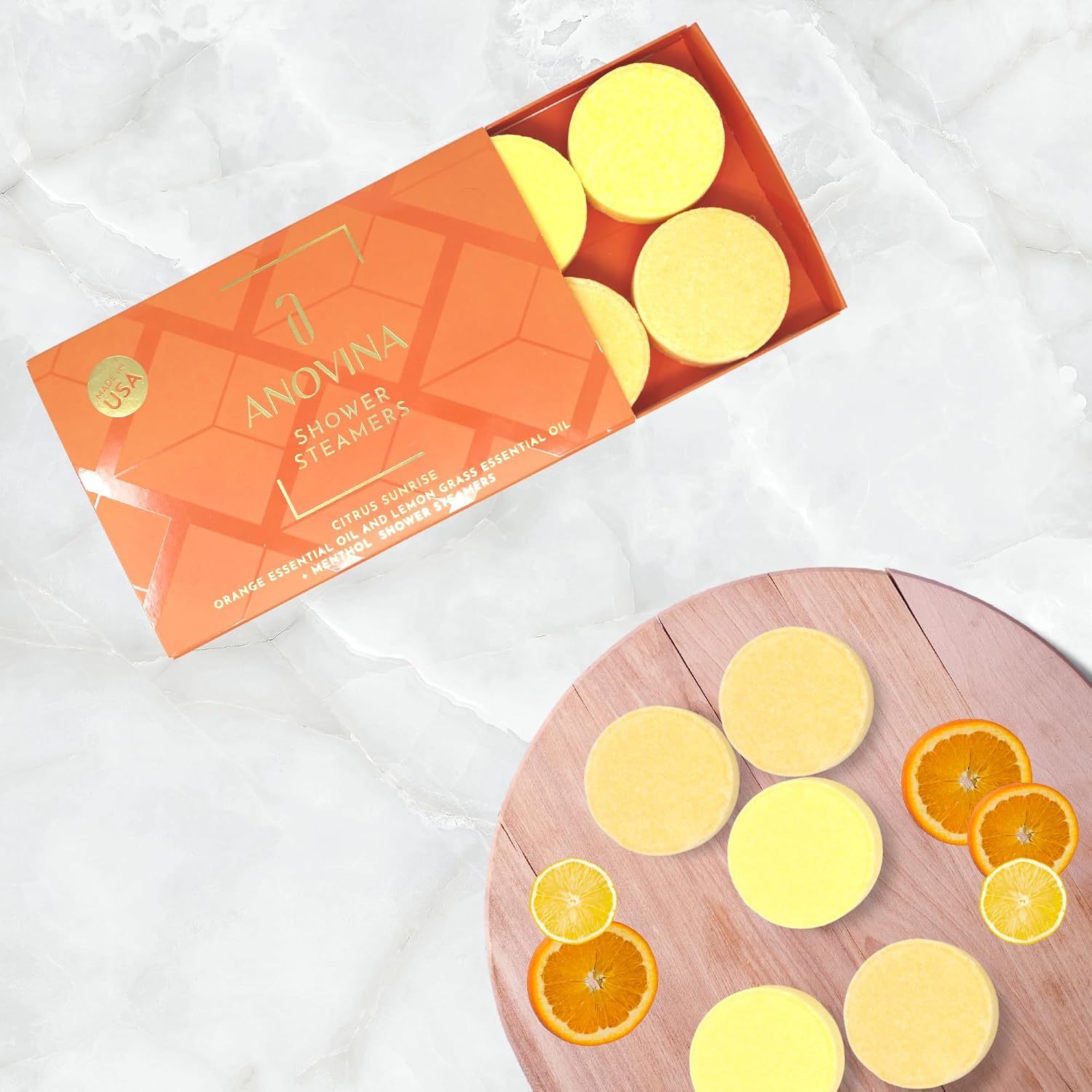 Anovina 12XL Citrus Shower Steamers – Aromatherapy Gift Set Made in USA – Spa-Like Shower Tablets for Women & Men