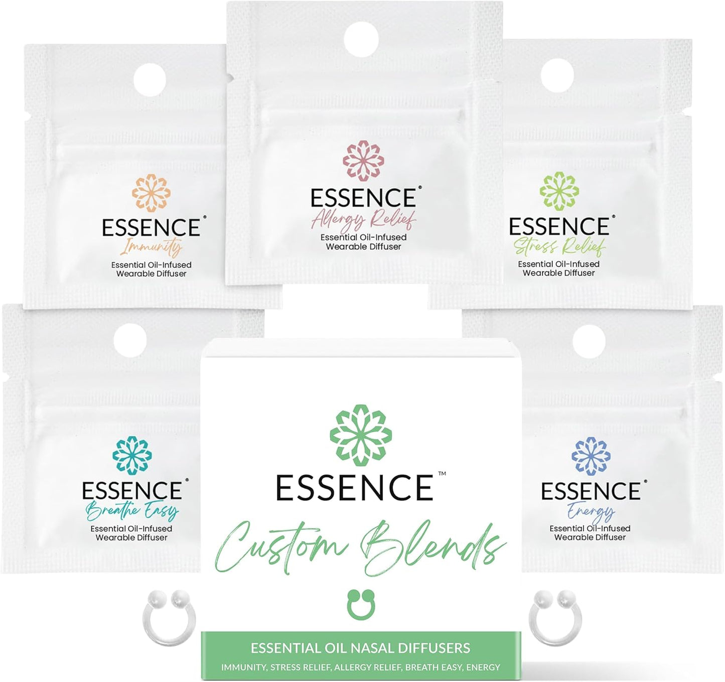HONÉ Essence Nasal Diffuser Custom Blends Bundle – Essential Oil Silicone Nose Rings for Energy, Immunity, Stress & Allergy Relief – Wearable Aromatherapy for Daily Wellness & Relaxation