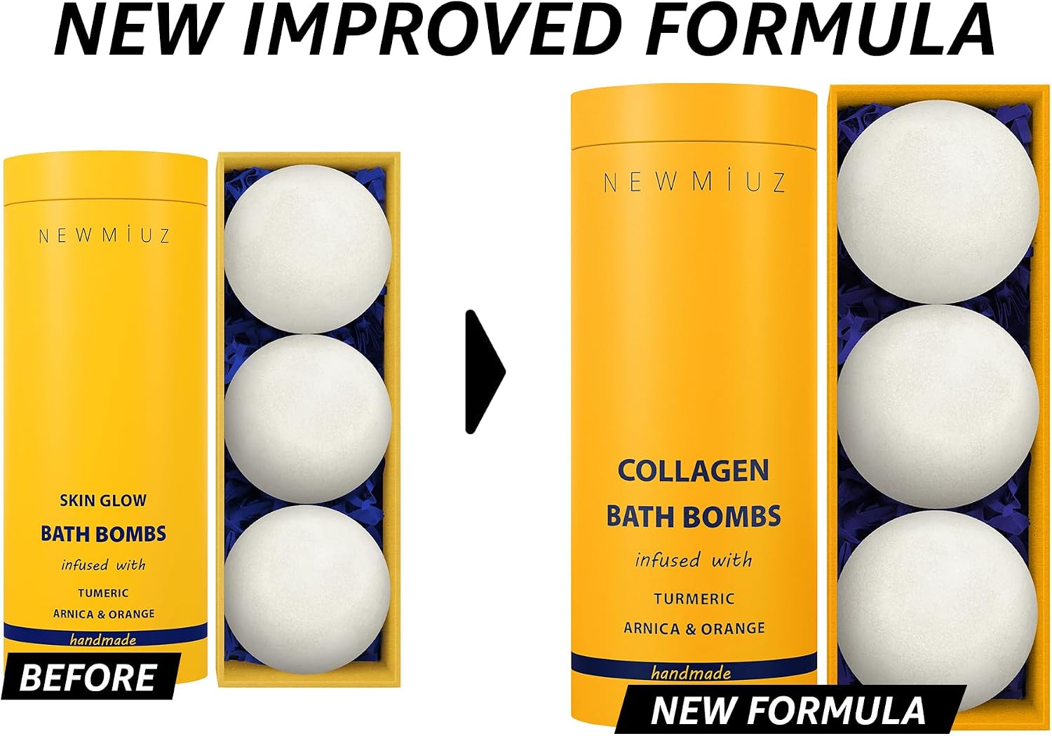 Collagen Bath Bombs Luxurious Bath Foam Gift for Dry Skin Hydration Moisturizing Turmeric Arnica Orange Essential Oil Infused for A Blissful Experience