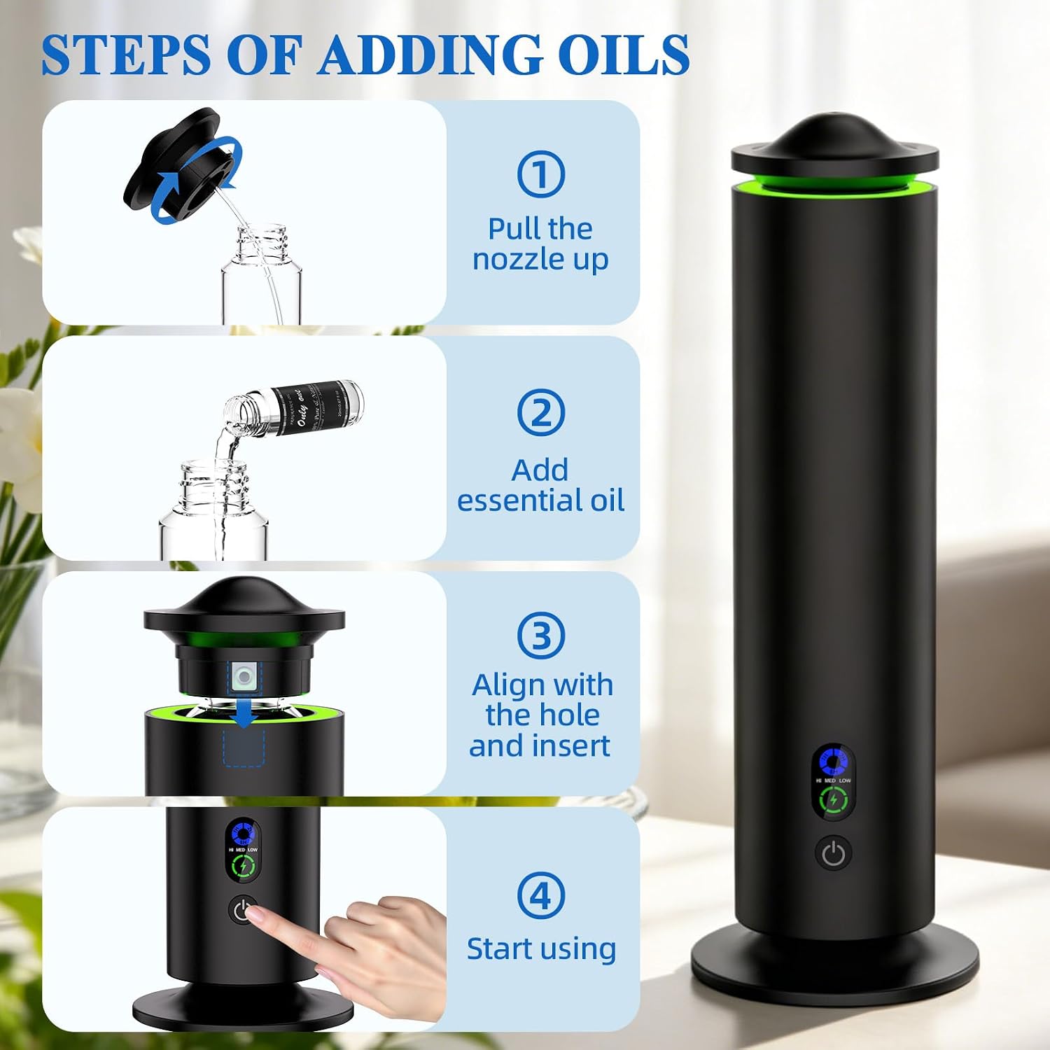 coobest Waterless Diffuser Essential Oil Diffuser with 7 Lights and 5 Oil,4 Scent Intensity Models 3 Timer,Scent Diffuser Starter kit for Home,Offices,Hotels and Spas Aromatherapy Diffuser