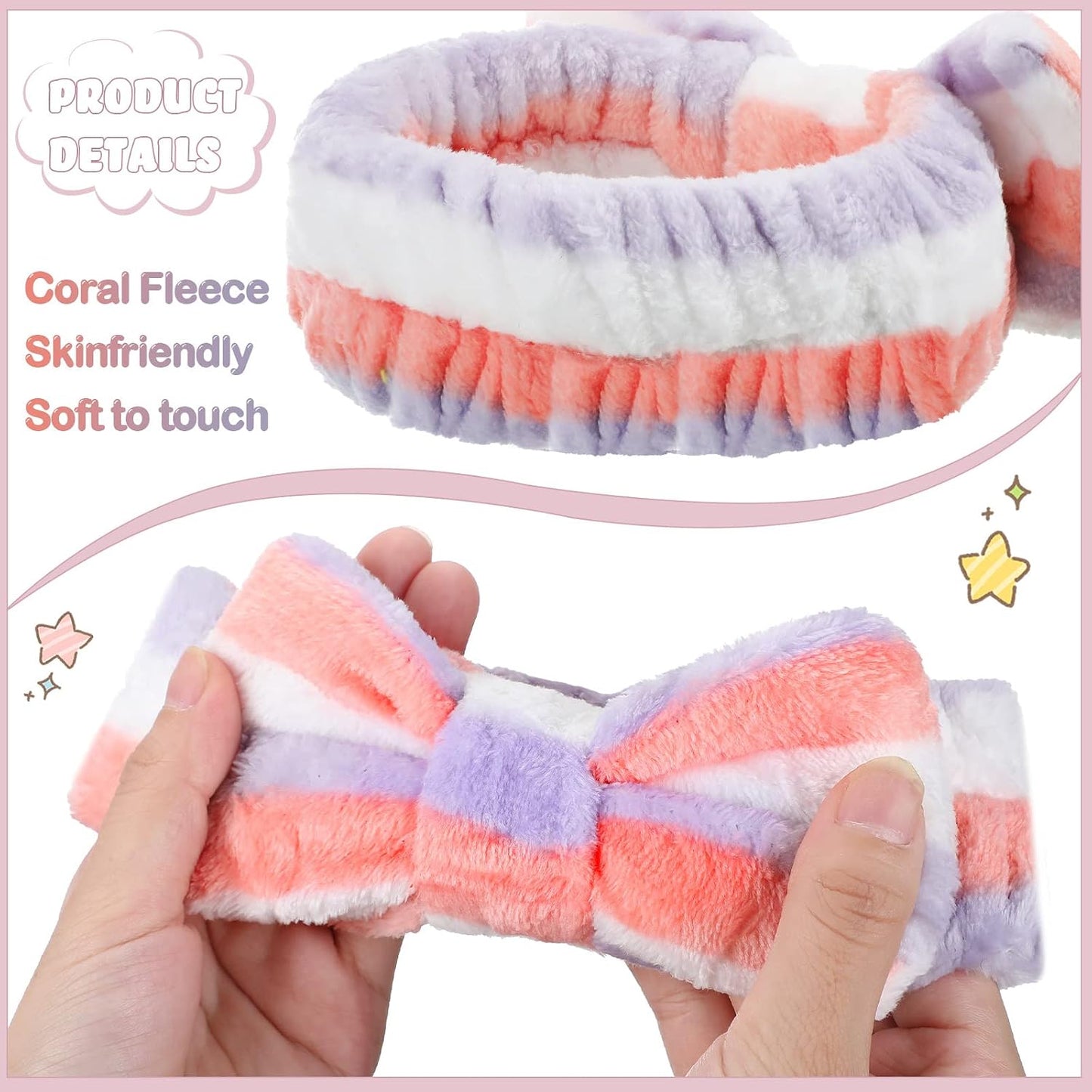 WILLBOND 24 Pieces Spa Headband Bulk Skincare Headbands Face Wash Makeup Hairband Bow Facial Washing Face Head Wraps Adjustable Soft Flannel Towel for Women Shower (Stylish)