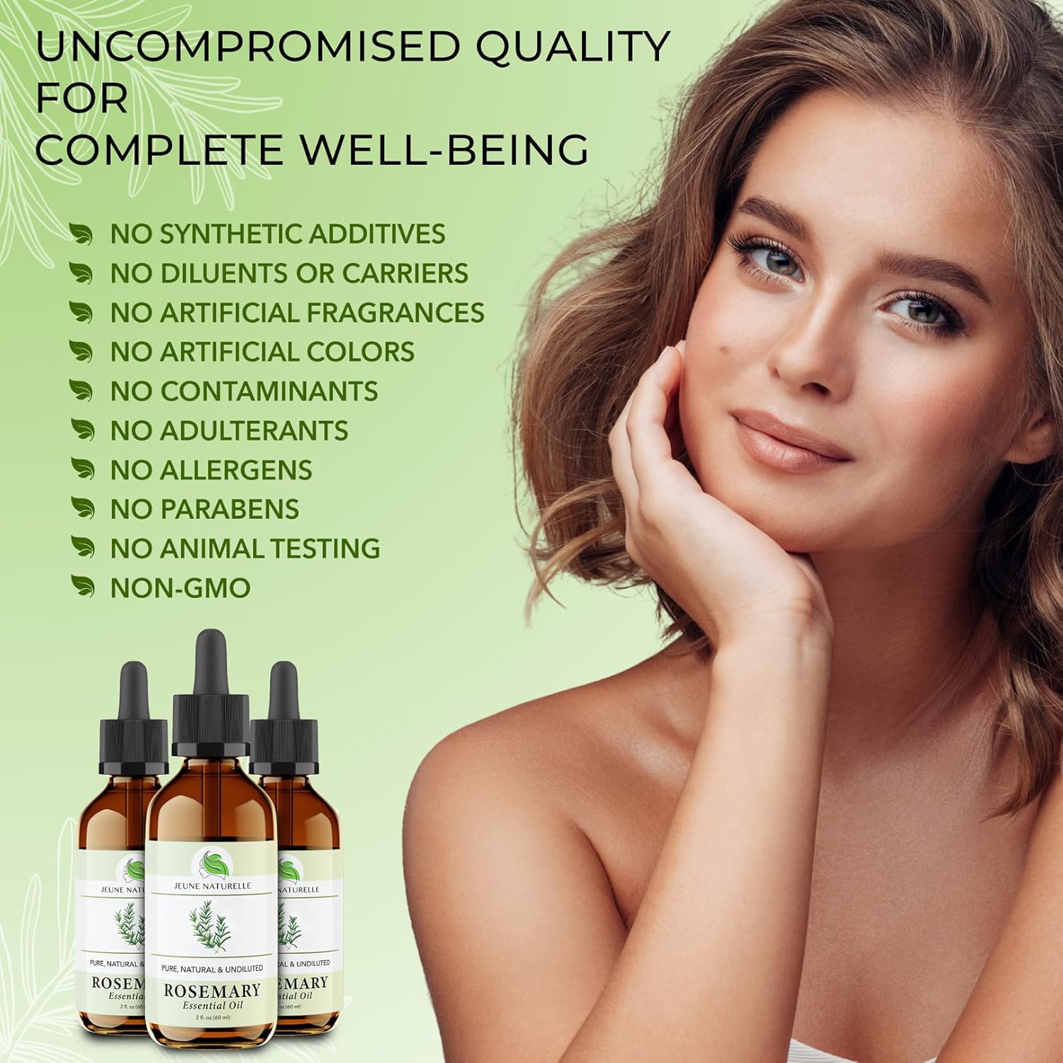 Jeune Naturelle Rosemary Oil for Hair Care, 100% Pure, Natural, Undiluted, Unrefined, Therapeutic Grade - Hair Growth Rosemary Oil, 2 oz