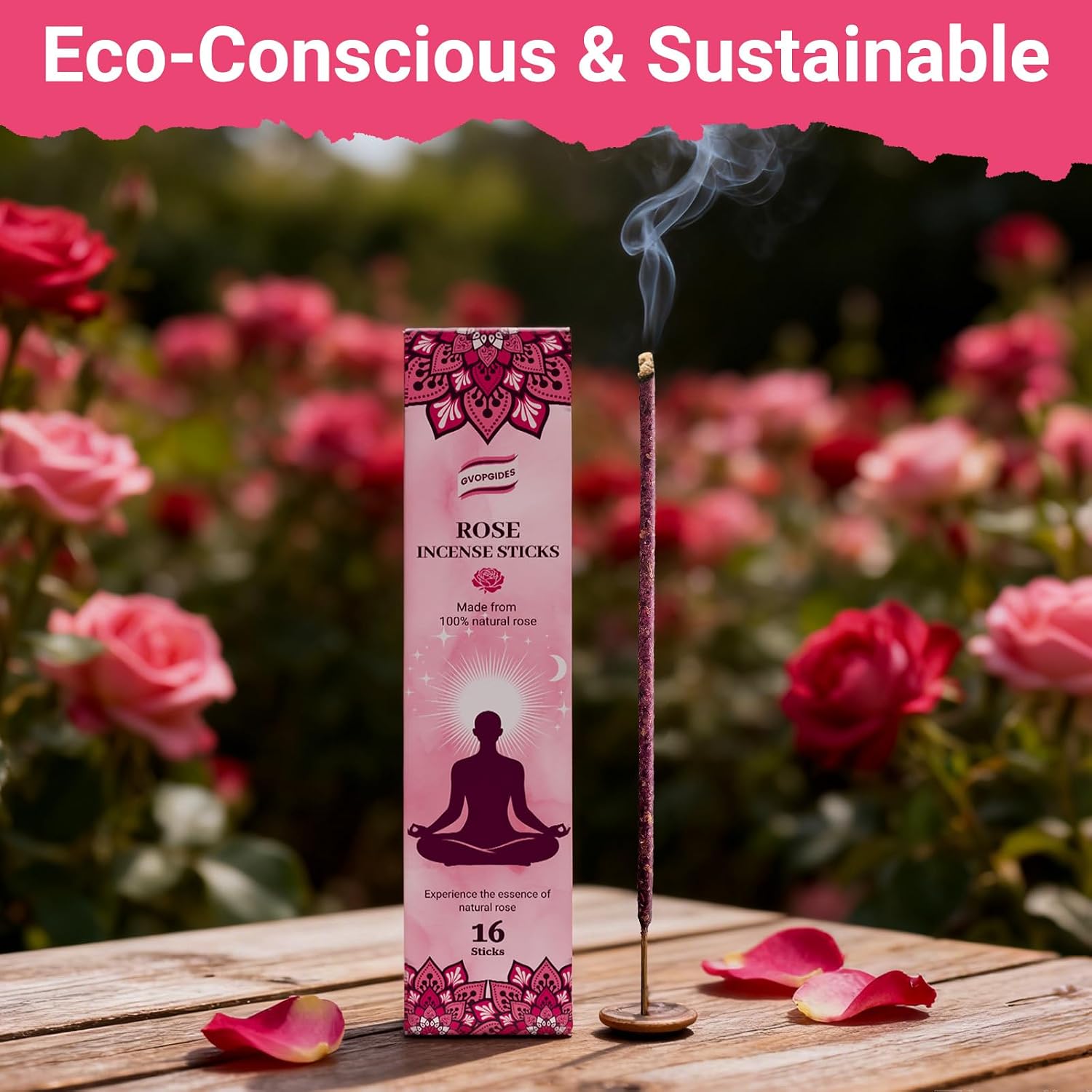 Rose Incense Sticks Natural - 16 Sticks Handcrafted Rose Sticks for Relaxation, Meditation, Yoga, Spiritual Purification & Home Ambiance | inciensos aromaticos para la casa