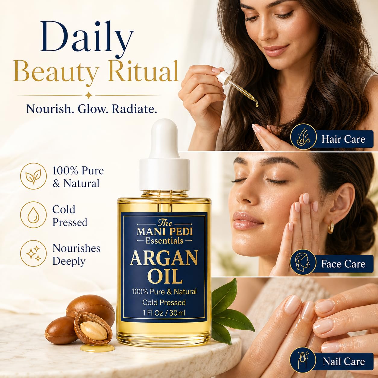 TMPE Argan Oil for Hair & Skin – 100% Pure Cold-Pressed Argan Oil, Lightweight Non-Greasy Hair Oil for Dry Damaged Hair, Face & Body Moisturizing Oil, Daily Use – 1 fl oz
