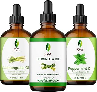SVA Citronella, Lemongrass, and Peppermint Essential Oil 4 oz Bundle Super Saver Combo – Premium Grade Value Set for Hair Oiling, Scalp Massage, Hair Care, Skin Care and Body Massage