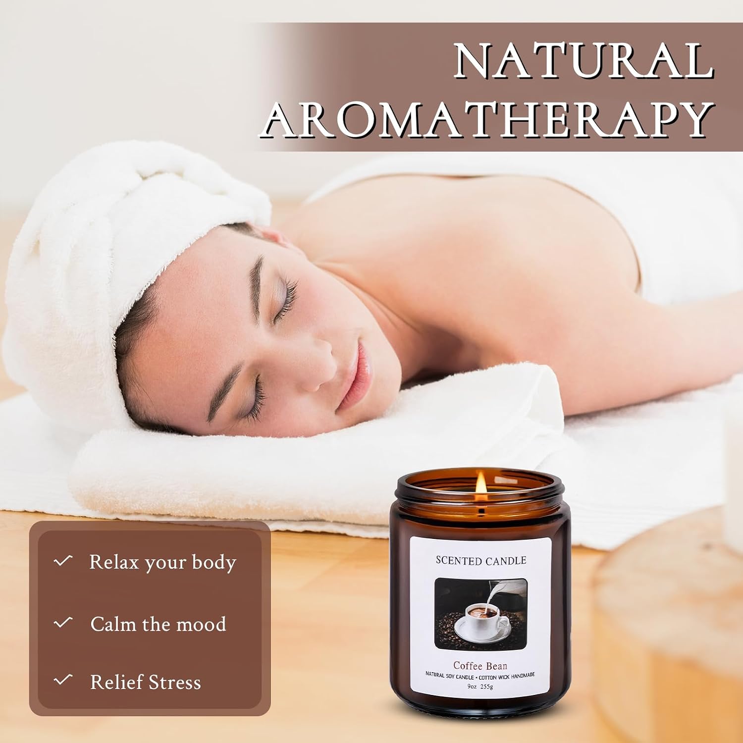 Coffee Bean Scented Candles for Home Scented Aromatherapy Candles,Hand-Poured, 9 OZ, 50H Clean Burn, Soy Wax Candle Gift Set for Women Men