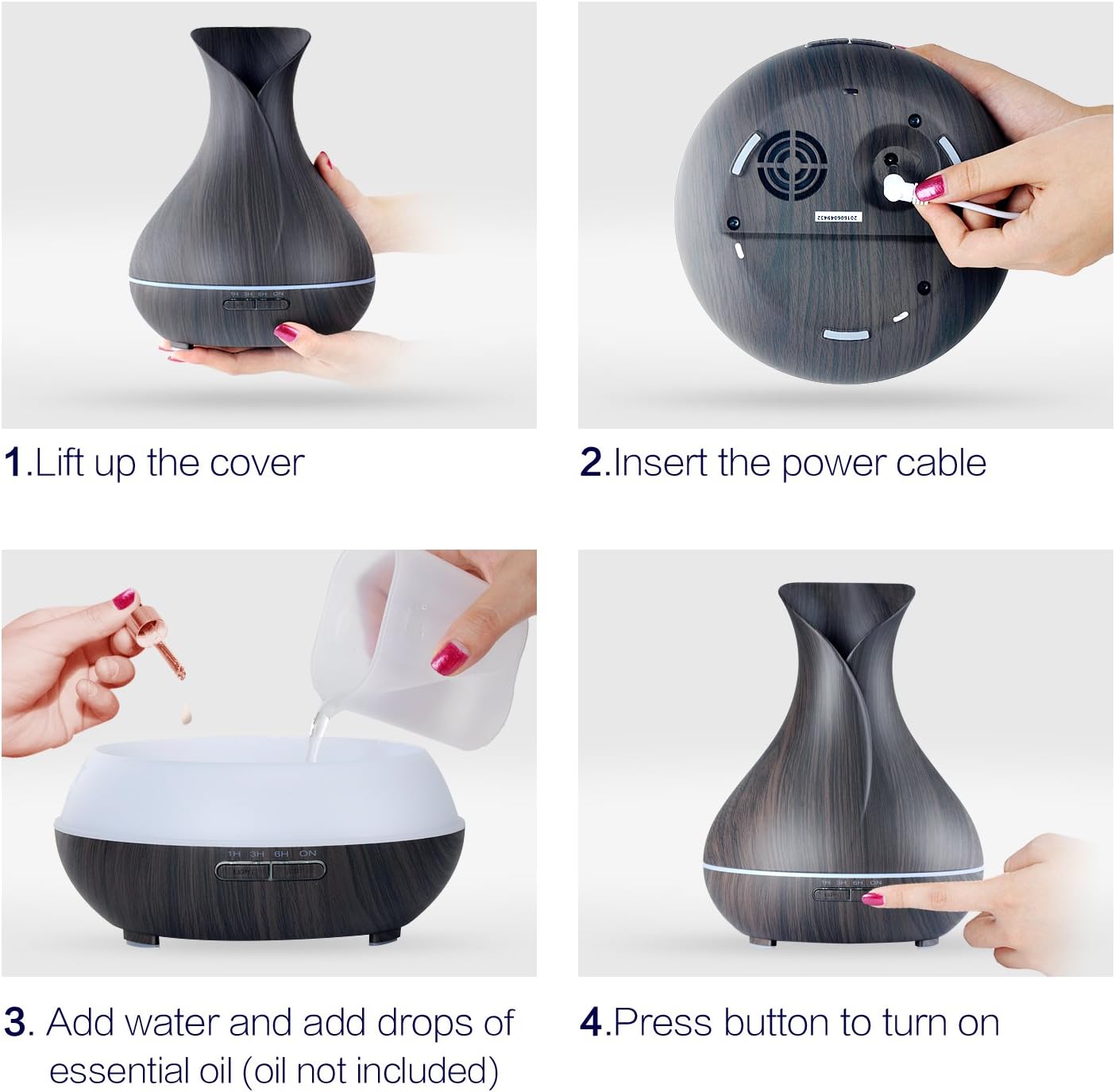 Aroma Essential Oil Diffuser, 400ml Ultrasonic Cool Mist Humidifier with Waterless Auto Shut-Off and Cleaning Kit for Home, Yoga, Office, Spa, Bedroom, Baby Room - Wood Grain