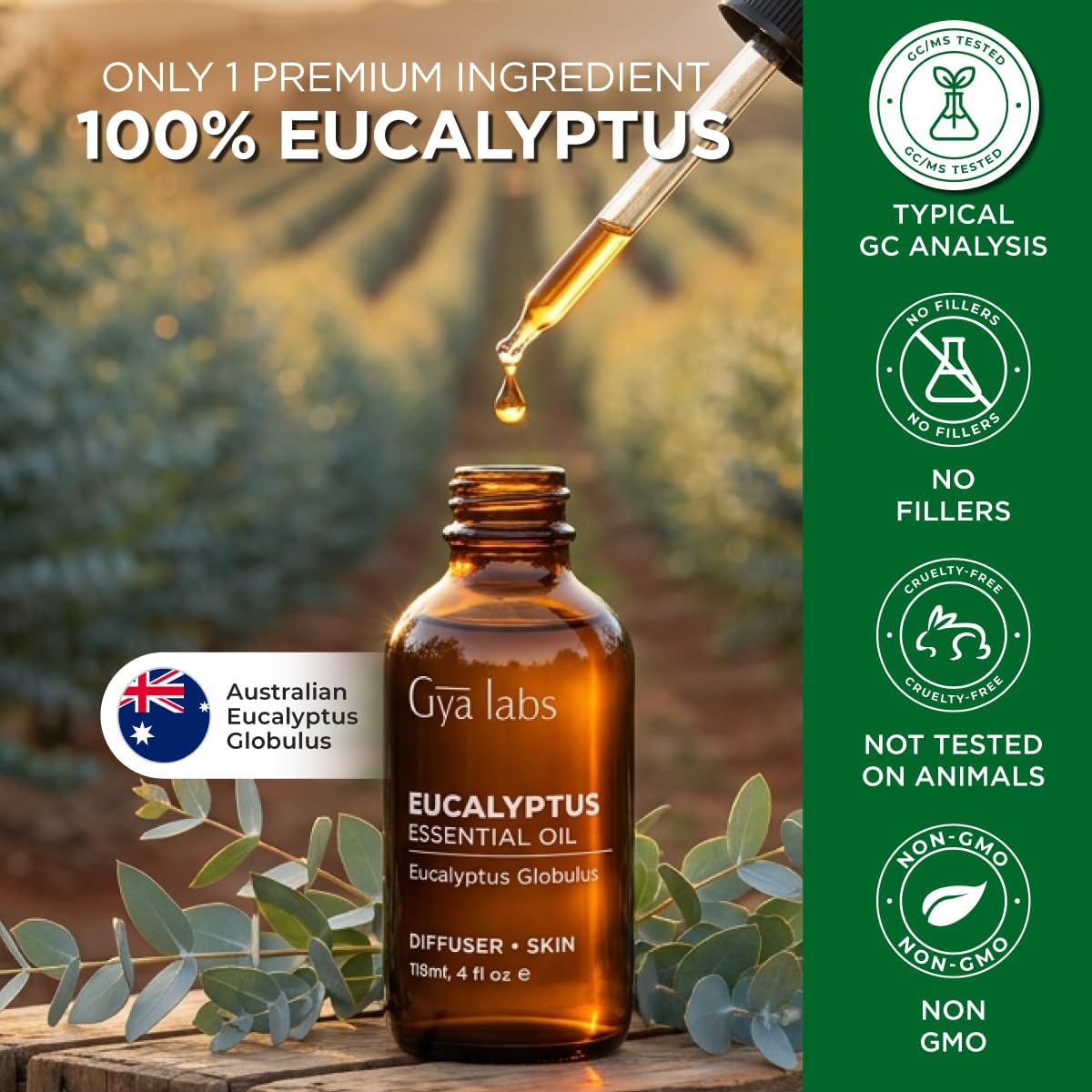 100% Pure Eucalyptus Essential Oil - 4 Fl Oz - Eucalyptus Oil for Hair, Skin, Diffuser, Aromatherapy & DIY Candle Making Scent