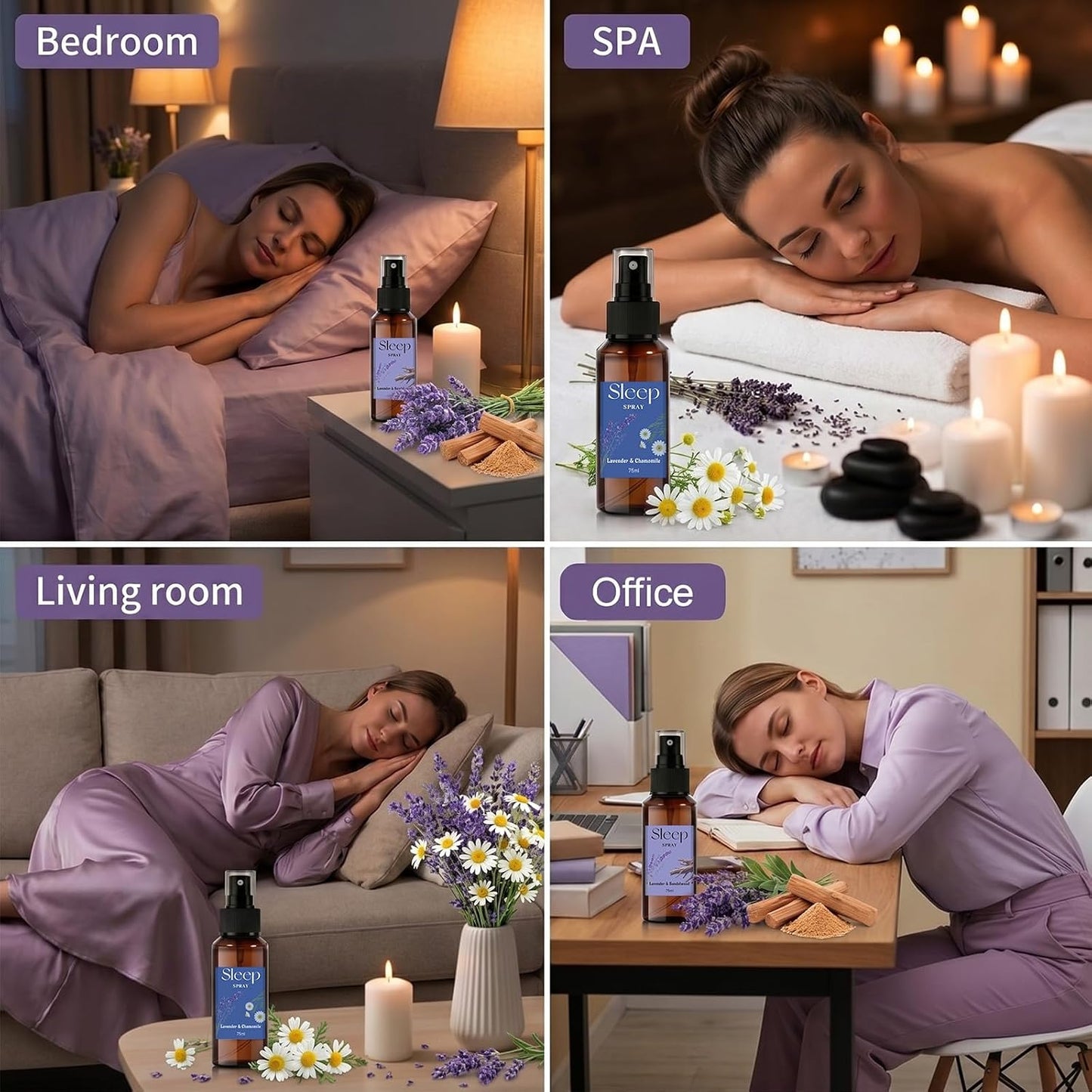 STRN Room Spray with Lavender Essential Oil for Sleep, Sleep Spray, Pillow Spray, 2 Scents - Lavender & Chamomile, Sandalwood, Sweet Dream Fragrance Mist, 75 ML x 2 Bottles