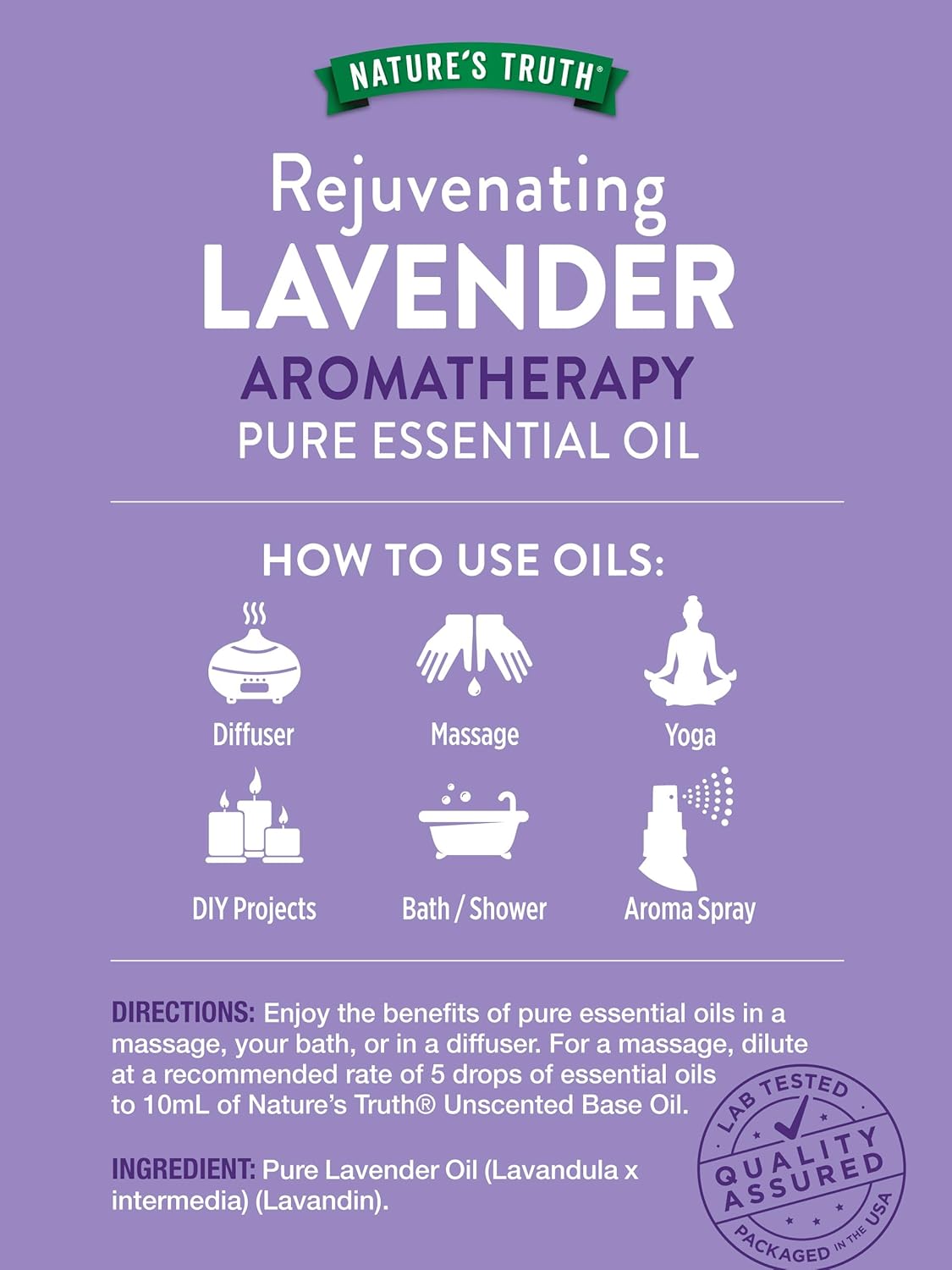 Nature's Truth Lavender Essential Oil | Pure Plant Based | for Diffuser and Aromatherapy | Non-GMO & Gluten Free