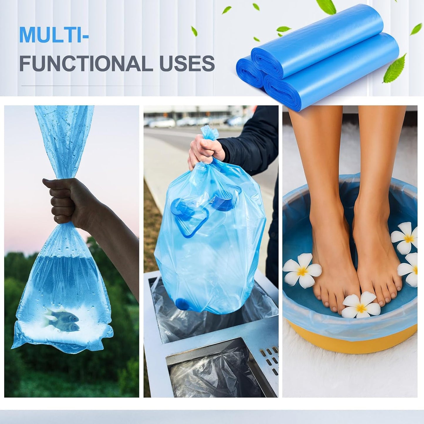 AmazingSpark 50 Pcs Blue Disposable Foot Bath Liners Heavy Duty Thickening Plastic Portable Foot Tub Liner Large Pedicure Spa Bags for Hotel Home Use 25.6 x 21.6 Inches