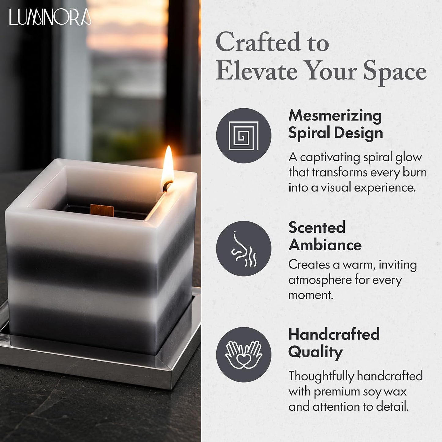 Spiral Candle - Unique Scented Soy Wax Candle with Spiral Burning Design, Handcrafted Gift Ready Decorative Candle for Home Decor, Gift & Cozy Room Ambiance (Coconut Agarwood) - LUMINORA
