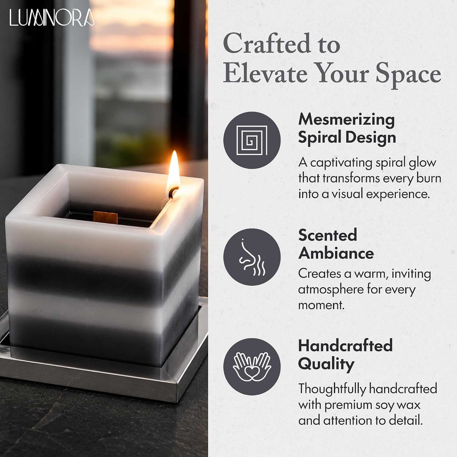 Spiral Candle - Unique Scented Soy Wax Candle with Spiral Burning Design, Handcrafted Gift Ready Decorative Candle for Home Decor, Gift & Cozy Room Ambiance (Coconut Agarwood) - LUMINORA