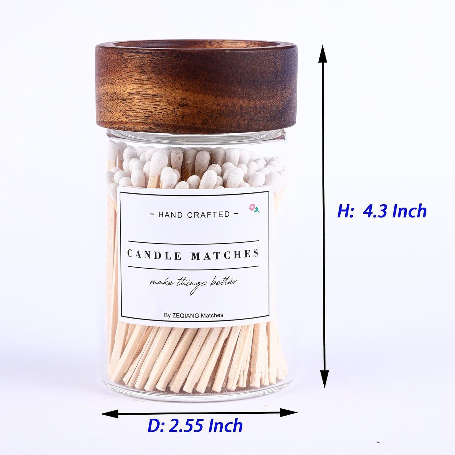 150Pcs 3'' White Matches in a Jar with Striker, Glass Match Holder with Striker, Glass Match Cloche with Striker, Match Bottle with Candles Matches for Fireplace, 150Pcs Long Wooden Safety Matches
