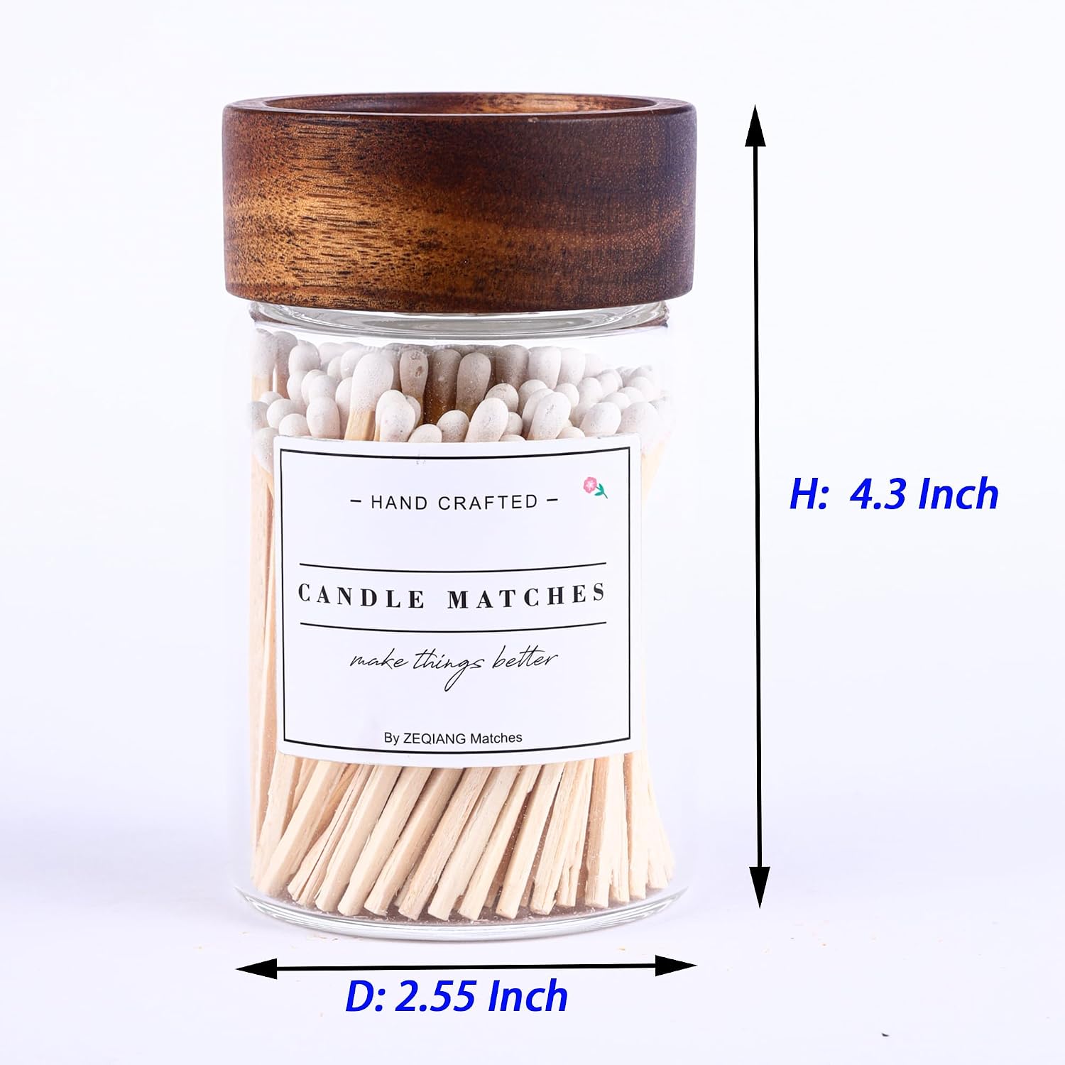 150Pcs 3'' White Matches in a Jar with Striker, Glass Match Holder with Striker, Glass Match Cloche with Striker, Match Bottle with Candles Matches for Fireplace, 150Pcs Long Wooden Safety Matches