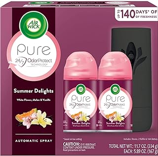 Air Wick Automatic Spray Starter Kit (Gadget + 2 Refills), Summer Delights, Essential Oils, Air Freshener, Odor Neutralization