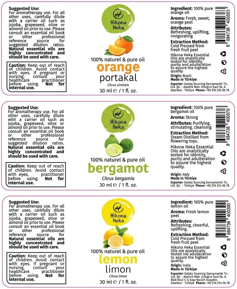 Citrus Essential Oils Set – Orange, Bergamot & Lemon, Cold Pressed Citrus Bergamot Oils for Diffuser, 100% Pure Undiluted, 1 fl oz Each, 3-Pack