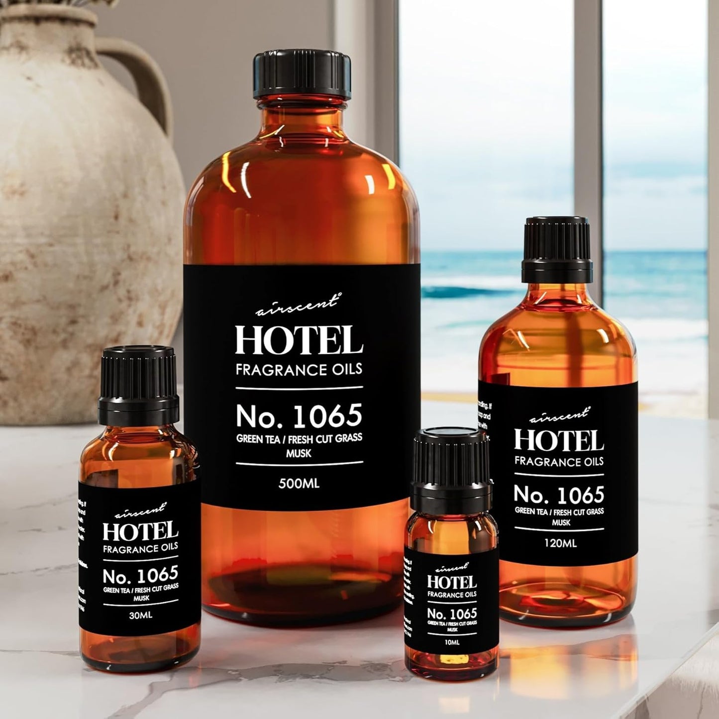 AirScent Hotel Diffuser Oil No. 1065 - Green Tea & Fresh Cut Grass - Premium Fragrance Oil for Ultrasonic and Waterless Diffusers and Crafting - 10 mL, 0.34 fl oz Glass Dropper Bottle