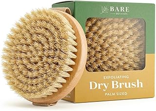 Bare Botanics Dry Body Brush for Lymphatic Drainage - Improve Circulation w/Gentle Exfoliation for Soft Skin - Ergonomically Designed w/Elastic Strap - Soft but Firm Natural Boar Bristles