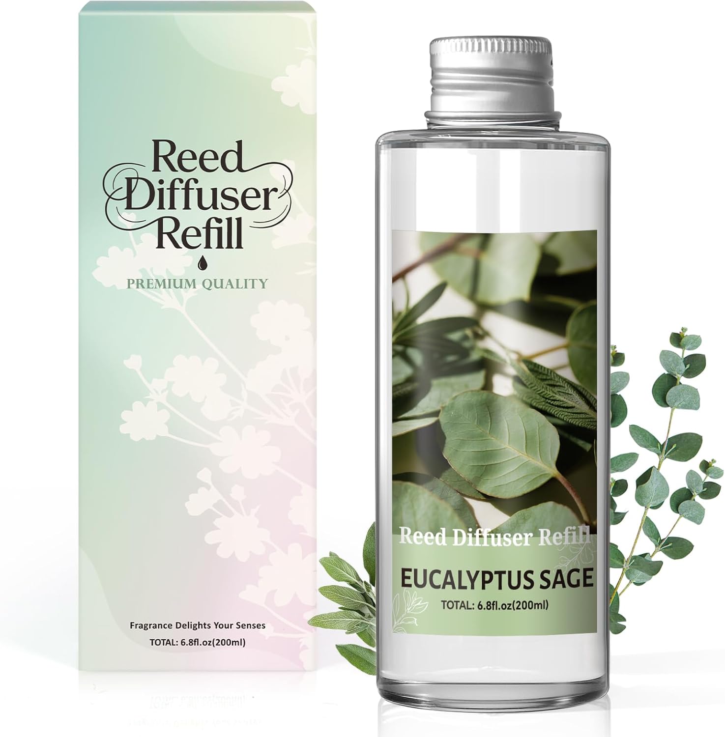 SCENTORINI Reed Diffuser Oil Refill, Eucalyptus Sage Diffuser Oil 6.76 Fl Oz, Natural Scented Essential Oil Refill Long Lasting Summer Home Fragrance for Room Spa Aromatherapy Bathroom Home Decor