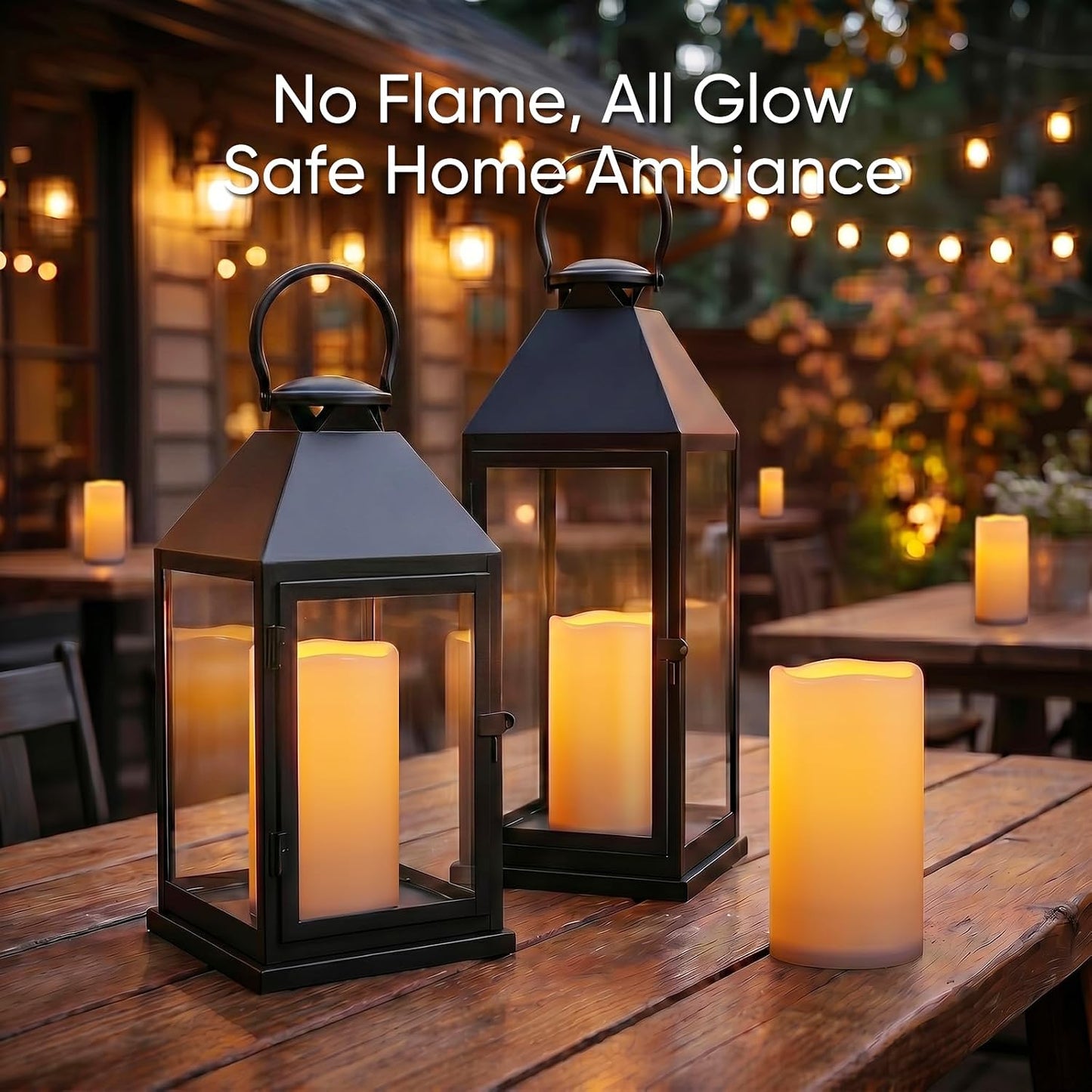 Raycare Outdoor Waterproof Flameless Candles-Auto Light Sensor Dusk to Dawn, Flickering LED Candle, Battery Operated Electric Fake Pillar Candle for Garden, Porch, Patio, Lantern Decor, (D3"xH4"5"6")