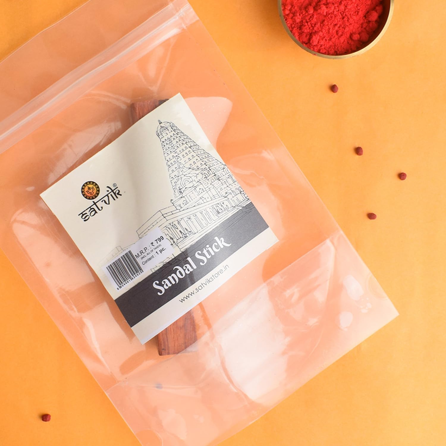Satvik Pure Red Chandan Sticks for Puja Tilak Tika Natural Sandalwood Chandan Ki Lakdi Aromatic Incense for Pooja Tikka Meditation Yoga Spa| Puja Hawan/Havan Religious Spiritual (Approx 25 Grams)