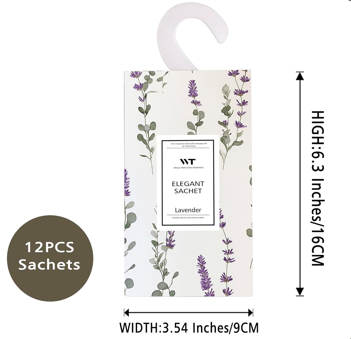 WEALD TRIBE 12 Packs Large-Bag Lavender Scented Sachets for Closet and Drawer Deodorizer Home Fragrance | Air Freshener Long Lasting Large Sachets Bags Hanging