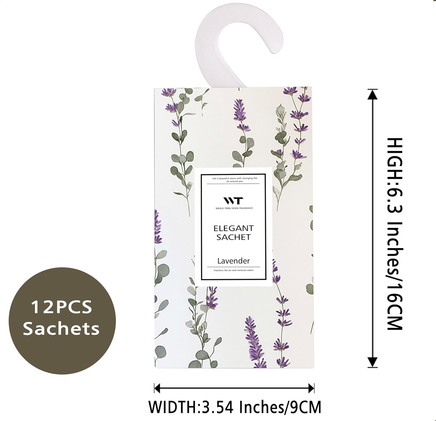 WEALD TRIBE 12 Packs Large-Bag Lavender Scented Sachets for Closet and Drawer Deodorizer Home Fragrance | Air Freshener Long Lasting Large Sachets Bags Hanging