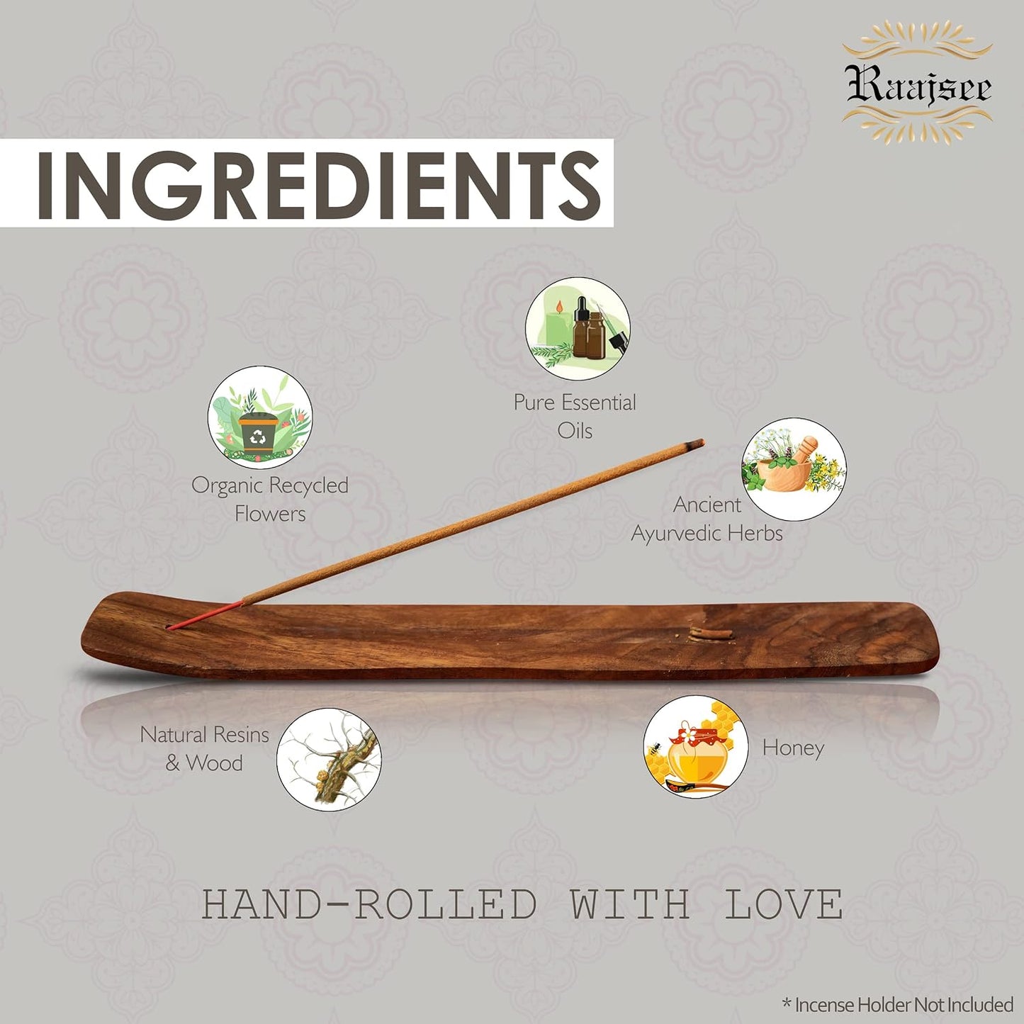 Raajsee Natural Incense Sticks,6 Pack Mixed Scents Gift Pack 15 gm Each (90 gm Total), Insense Sticks Variety Pack, 100% Organic Non Toxic Natural - Hand Rolled Free from Chemicals