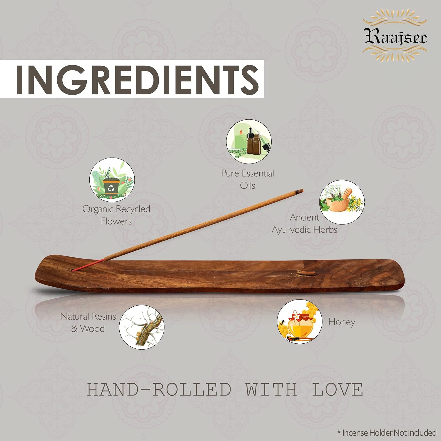 Raajsee Natural Incense Sticks,6 Pack Mixed Scents Gift Pack 15 gm Each (90 gm Total), Insense Sticks Variety Pack, 100% Organic Non Toxic Natural - Hand Rolled Free from Chemicals