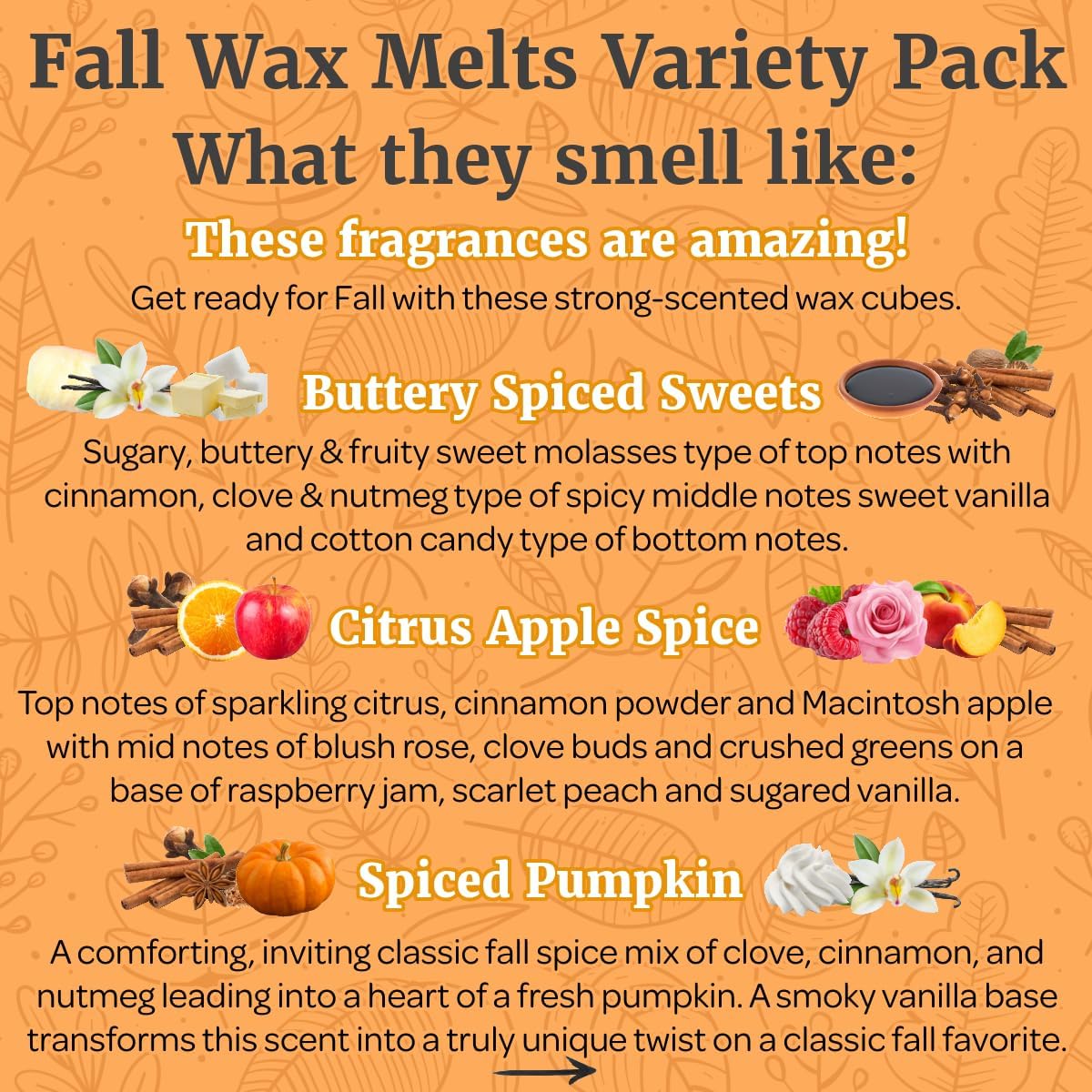 DaVoice Fall Wax Melts Wax Cubes, Premium Soy Wax Blend, Apple Cinnamon Pumpkin Vanilla Wax Melts Fall Scents Long Lasting, Fall Scented Wax Melts (5 Pack Fall Wax Melts Variety Pack, 30 Cubes, 11 oz)