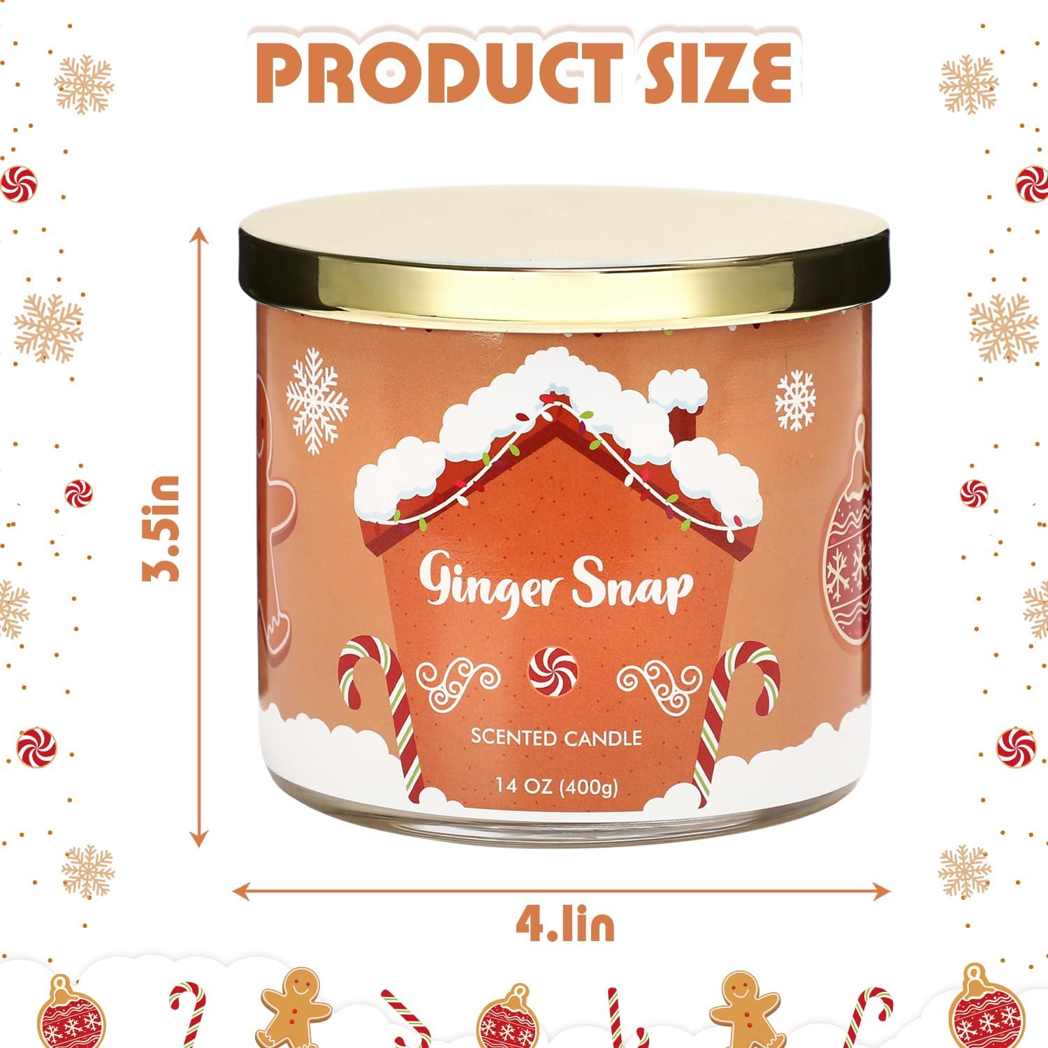 Christmas Scented Candles, Gingerbread Scented Candle, Large 3 Wicks Candle, 14 oz, Christmas Candles Gift