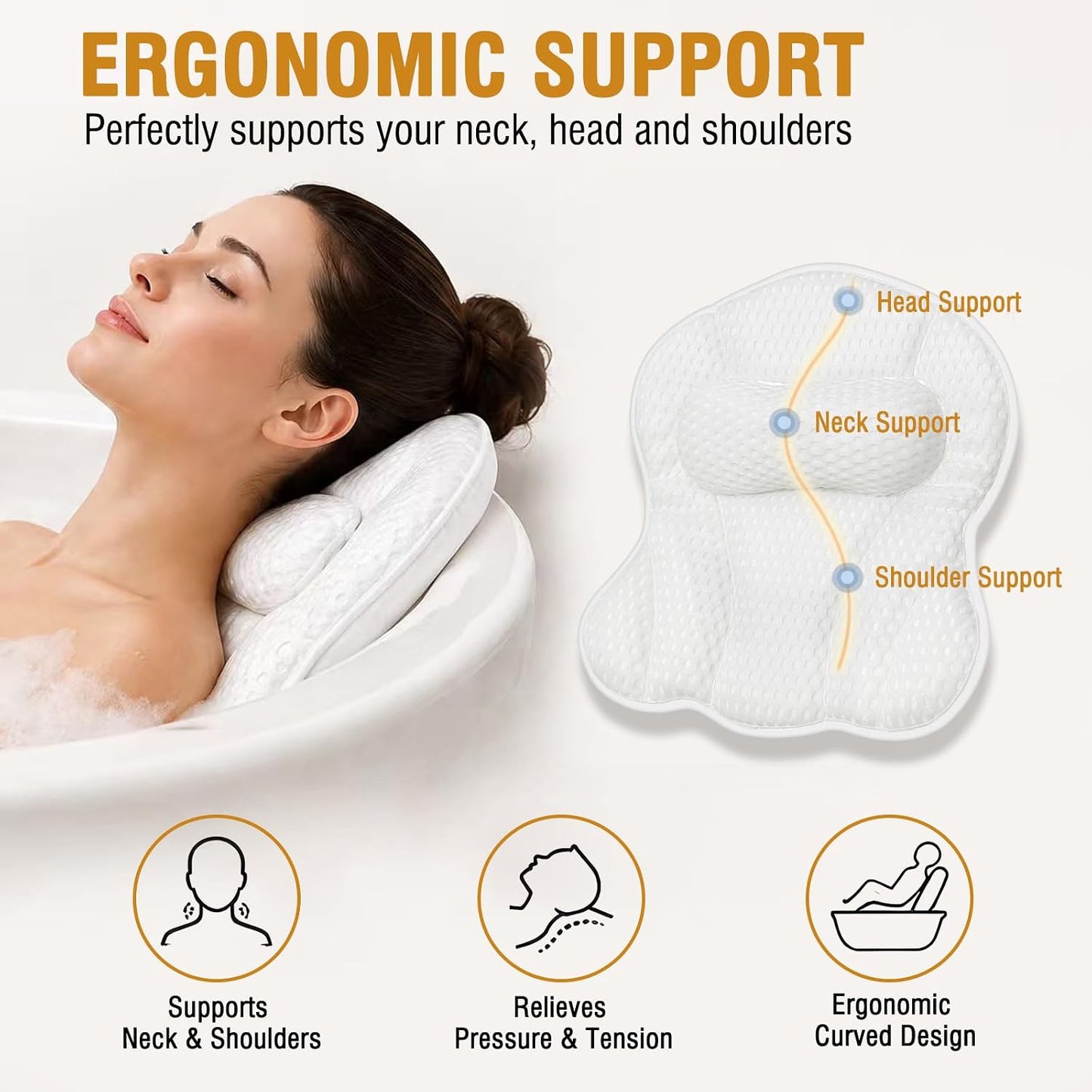 SZXYX Bath Pillows for Tub,Ergonomic Bathtub Spa Bath Pillow 5D Air Mesh Bathtub Headrest with Neck & Back Support Suitable for All Bathtubs, Hot Tubs, and Home Spa Baths