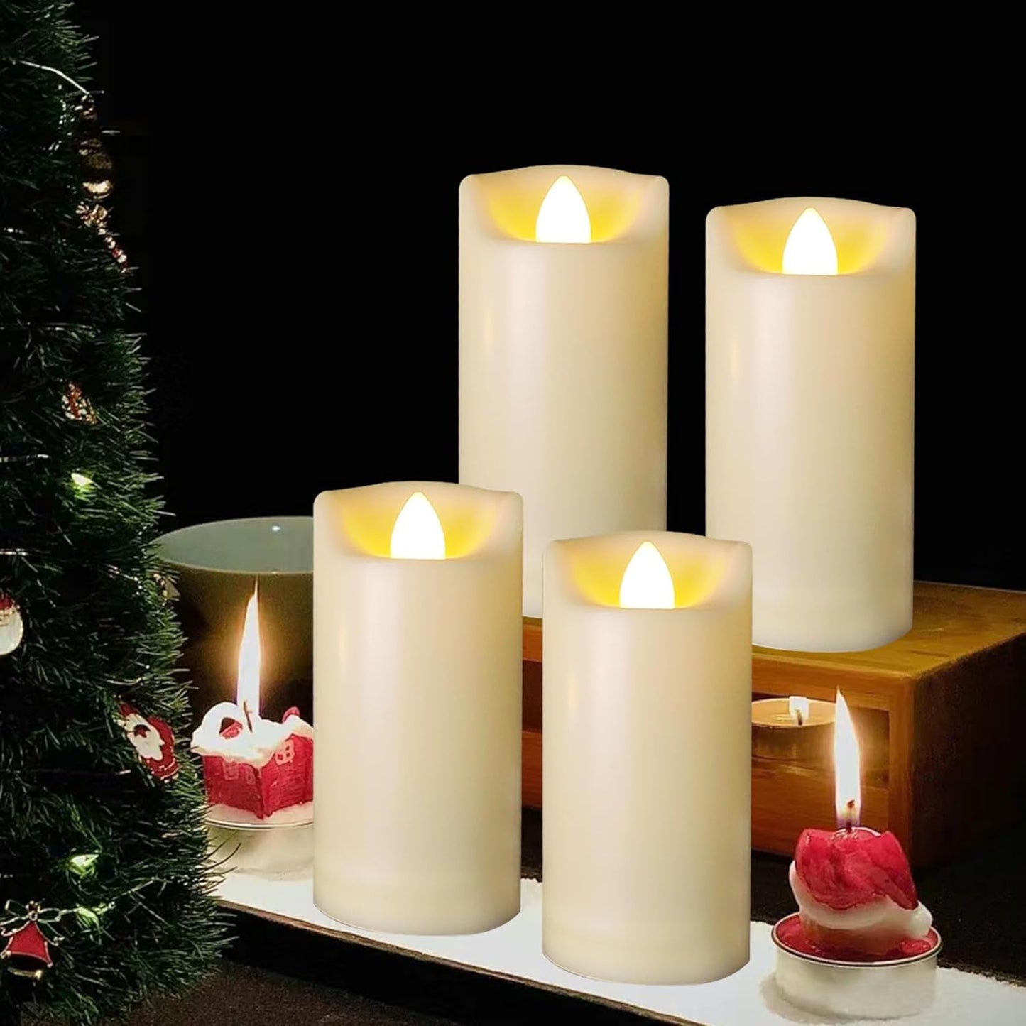 4 Pack LED Battery Operated Candles 2"x4" Plastic Flickering Flameless Candles with Timer Outdoor Waterproof Wedding Party Halloween Christmas Decoration Gifts Realistic Slim Tall Pillar Candles