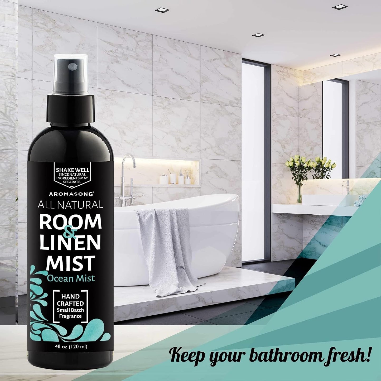 Aromasong All Natural Ocean Mist Room & Linen Spray For Pillows and Sheets - Odor Eliminator Bed Spray Air Freshener All Natural Essential Oil Spray For Sleeping