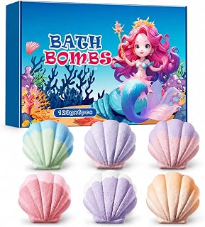 6-Pack Dual-Tone Seashell Bath Bombs for Women - Relaxing Scents Gift Set (Lavender, Rose, Orange Blossom) for Skin-Softening Aromatherapy Bath