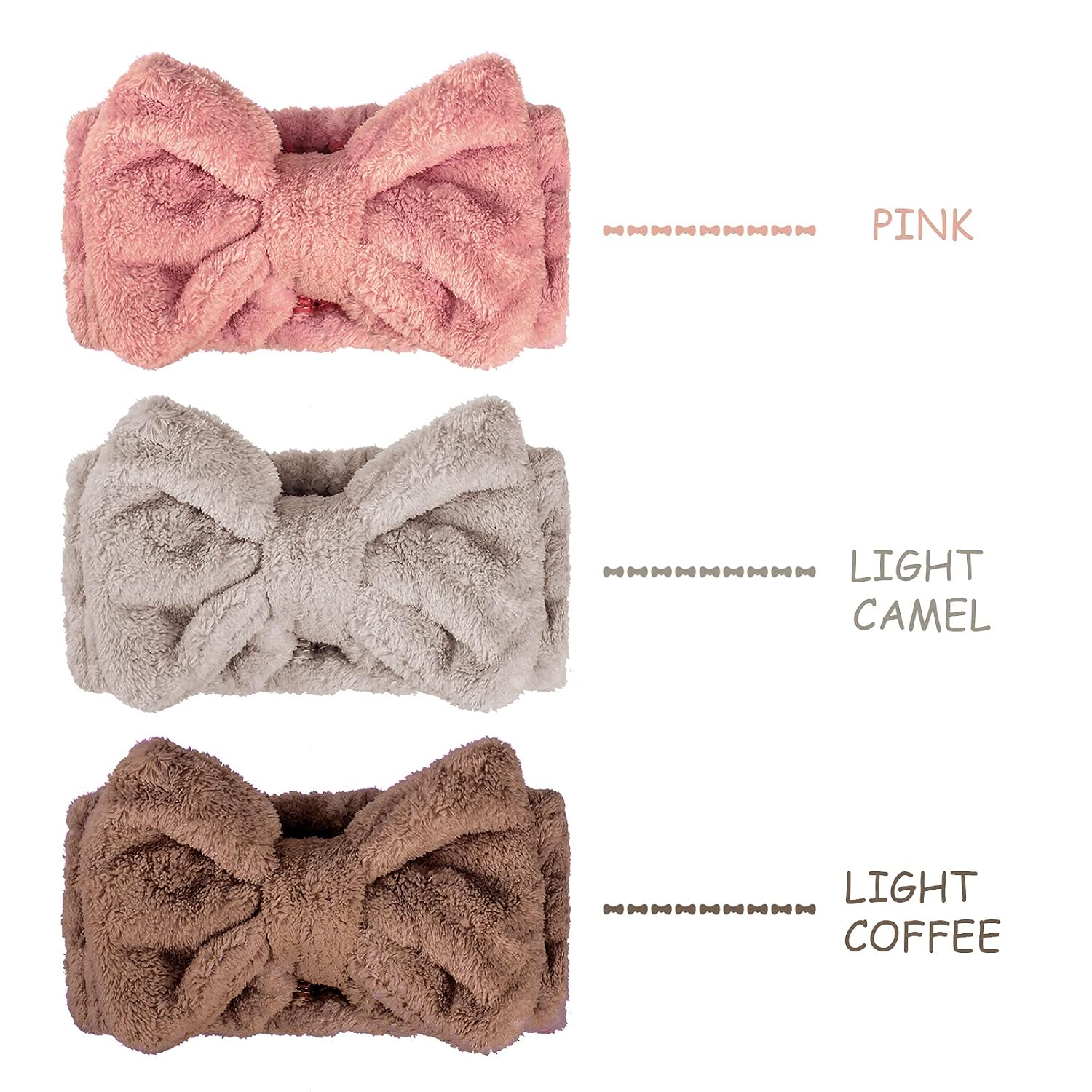 3 Pieces Towel Headbands for Women Makeup Headband for Washing Face Makeup Spa, Microfiber Bowtie Shower for Women(Pink, Light Camel, Light Coffee)