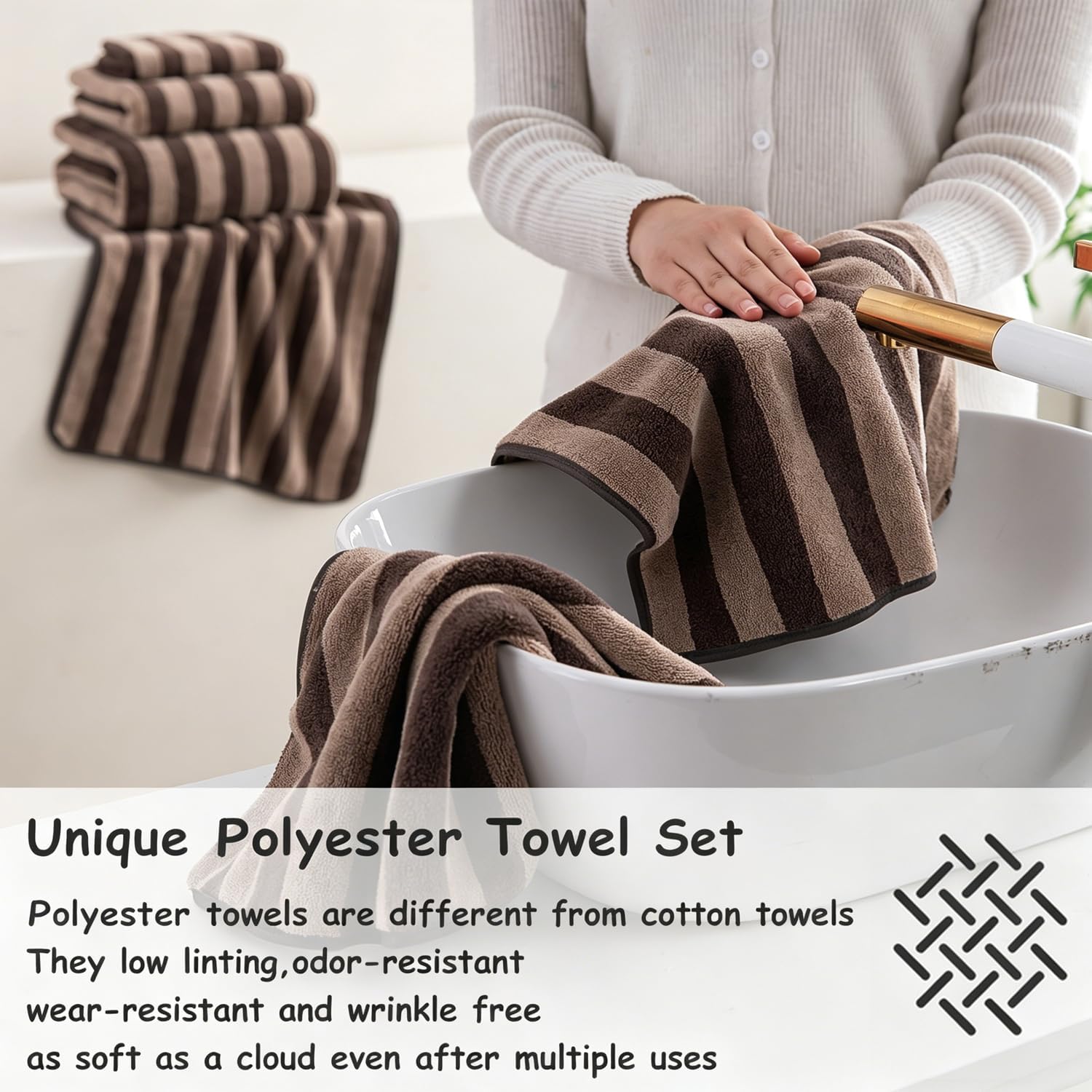 2 Piece Brown Cabana Stripe Hand Towels for Bathroom 16"x31" Ultra Soft Breathable Hand Face Towels Highly Absorbent Towel Quick Dry Towel for Spa Gym Hotel Travel Camp