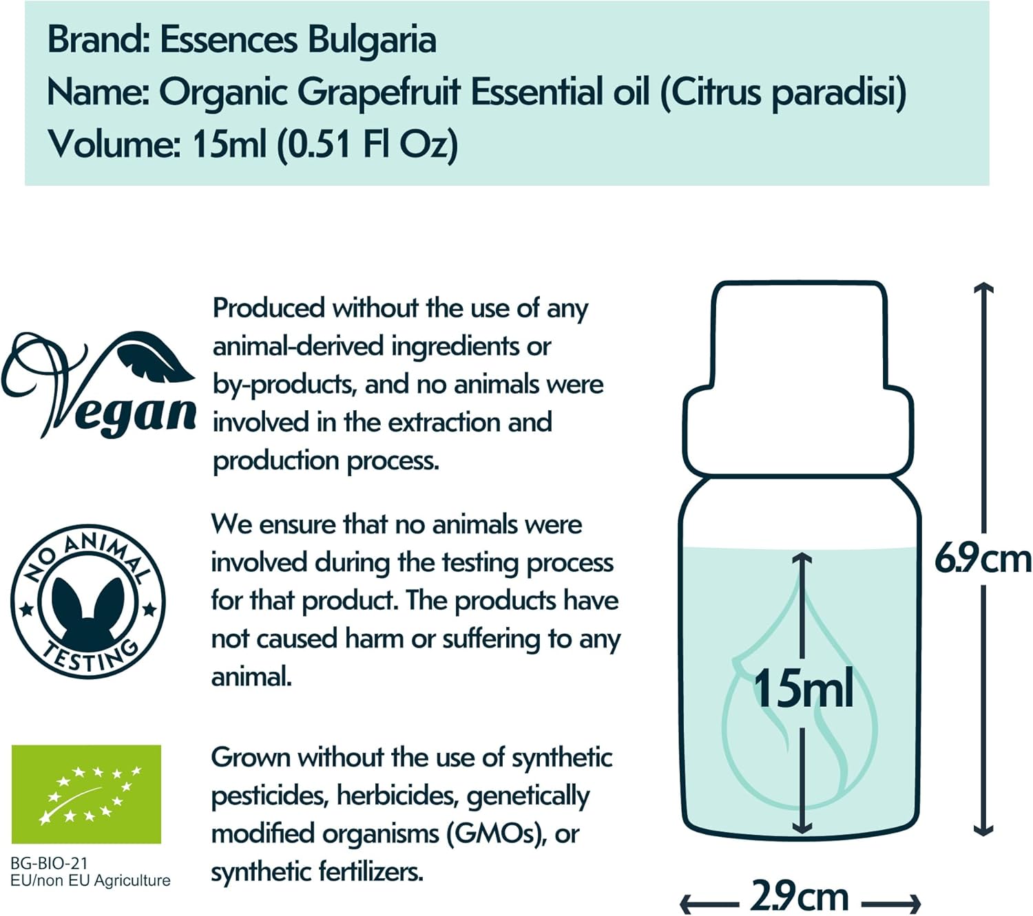 Essences Bulgaria Organic Grapefruit Essential Oil 0.51 Fl Oz 15ml Citrus paradisi 100% Pure Natural Undiluted Therapeutic Grade for Home Aromatherapy Home Diffuser Humidifier Hot Tub and Massage Oil