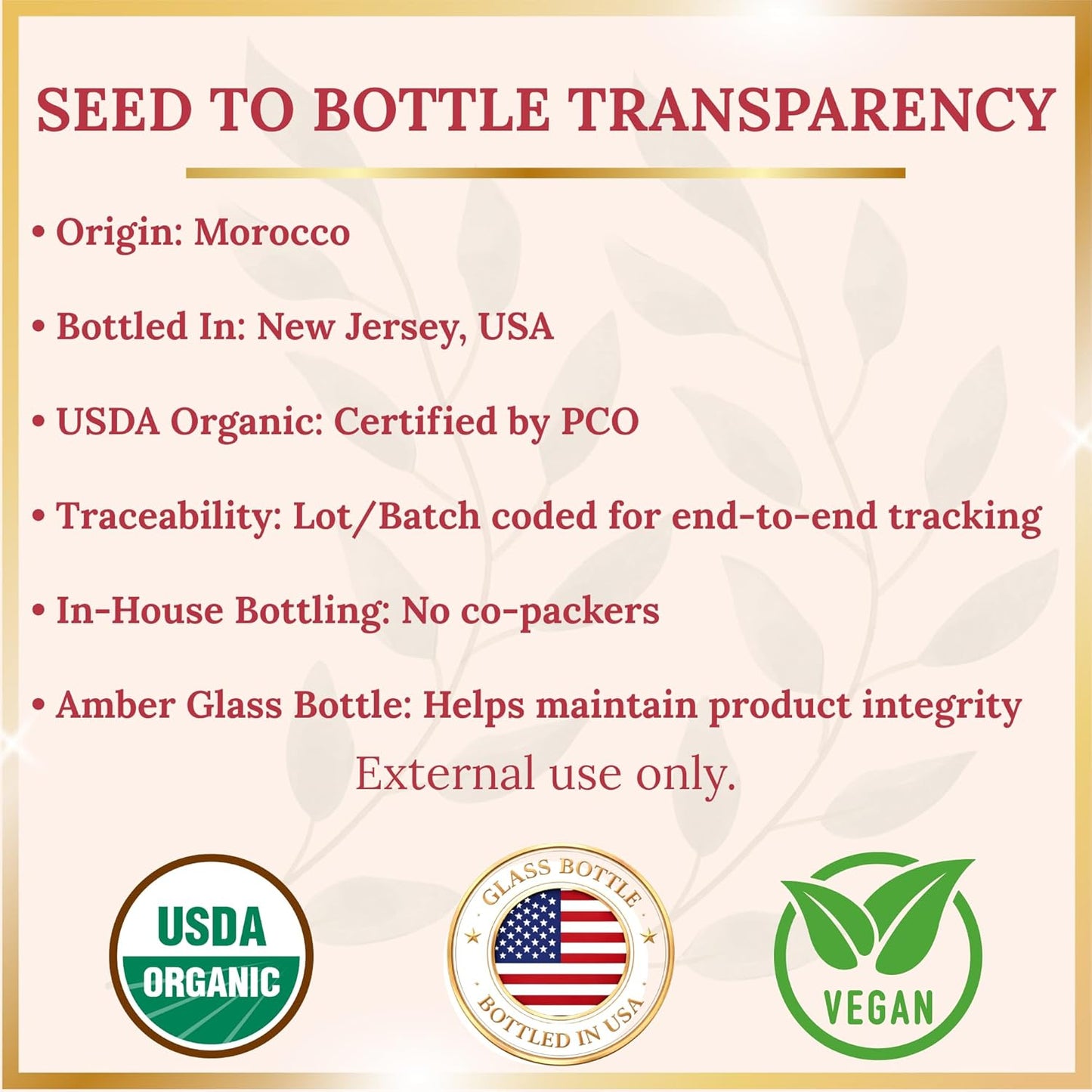 Argan Oil, 16 fl oz Glass Bottle with Pump, Organic Moroccan Argan Oil for Hair, Skin, Face & Nails, USDA Certified Organic, Cold-Pressed Unrefined Hexane-Free Carrier Oil for Essential Oils