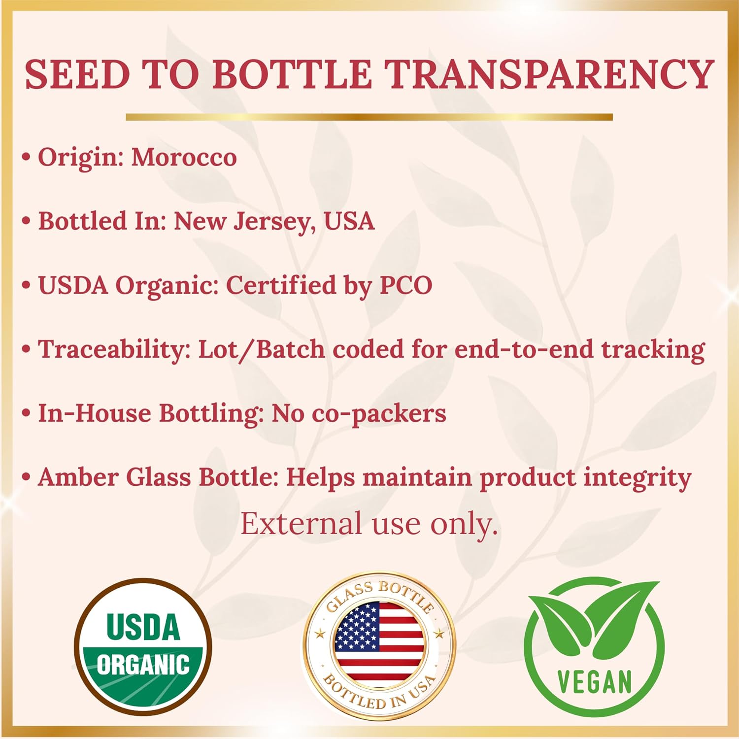 Argan Oil, 16 fl oz Glass Bottle with Pump, Organic Moroccan Argan Oil for Hair, Skin, Face & Nails, USDA Certified Organic, Cold-Pressed Unrefined Hexane-Free Carrier Oil for Essential Oils